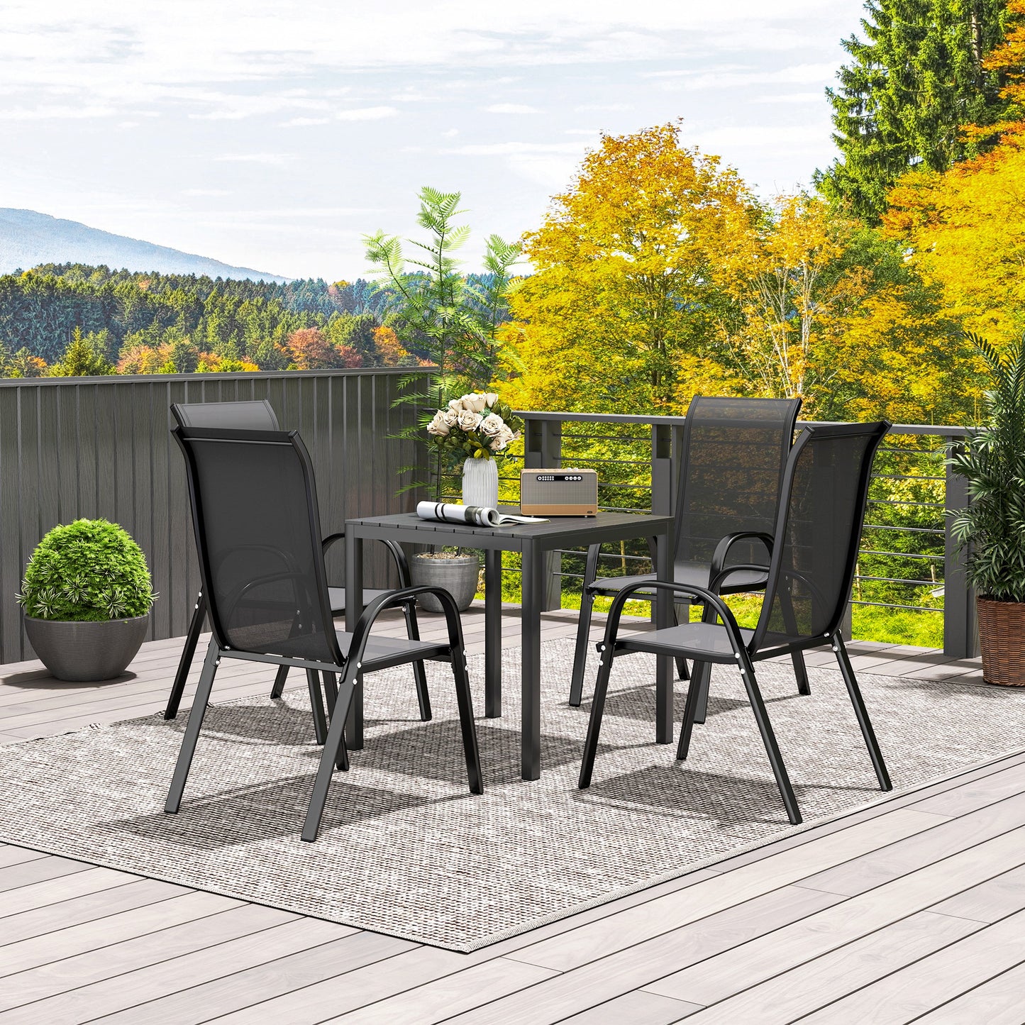Outsunny Gartentisch Aluminium 73x73 cm Wetterfest Buffettisch mit Holzoptik, Campingtisch für 4 Personen Schwarz