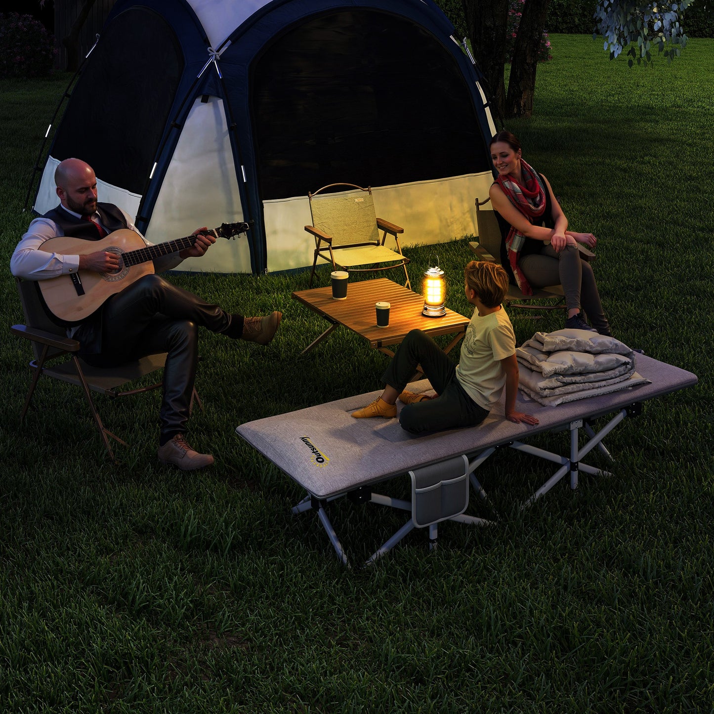 Outsunny Feldbett, Campingbett, klappbar, weich, bis 200 kg, rostfreies Metallgestell, 200x65x42cm, Grau