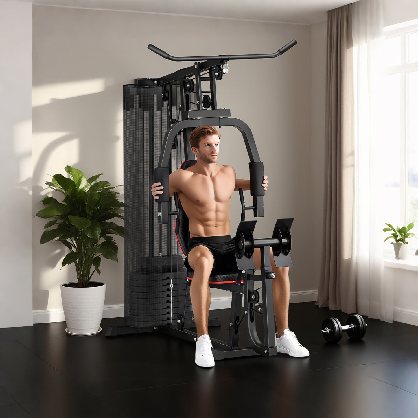 SPORTNOW Heim-Fitnessstation mit 45 kg Gewichtsblöcken, Hochseilzug, Bruststation, Beinpresse für vielseitiges Training