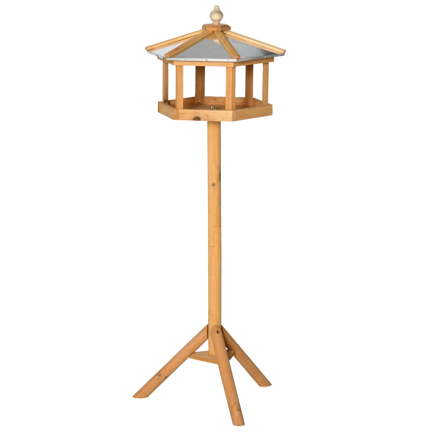 PawHut Vogelhaus mit Ständer wetterfestes Vogelfutterhaus mit wetterfestem Zinkdach Futterhaus aus Holz für Wildvögel 40 x 40 x 113 cm Gelb
