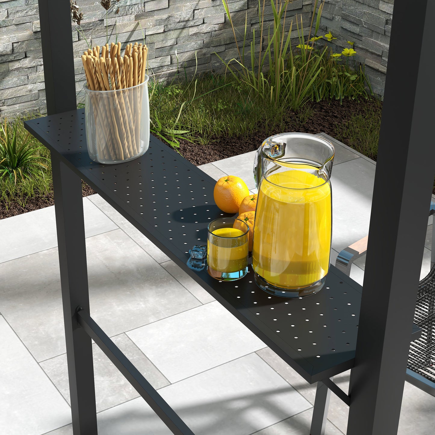 Outsunny Grillpavillon, 2 Seitenablagen, Haken, Stahlrahmen, 1,1 x 2,3m, Khaki