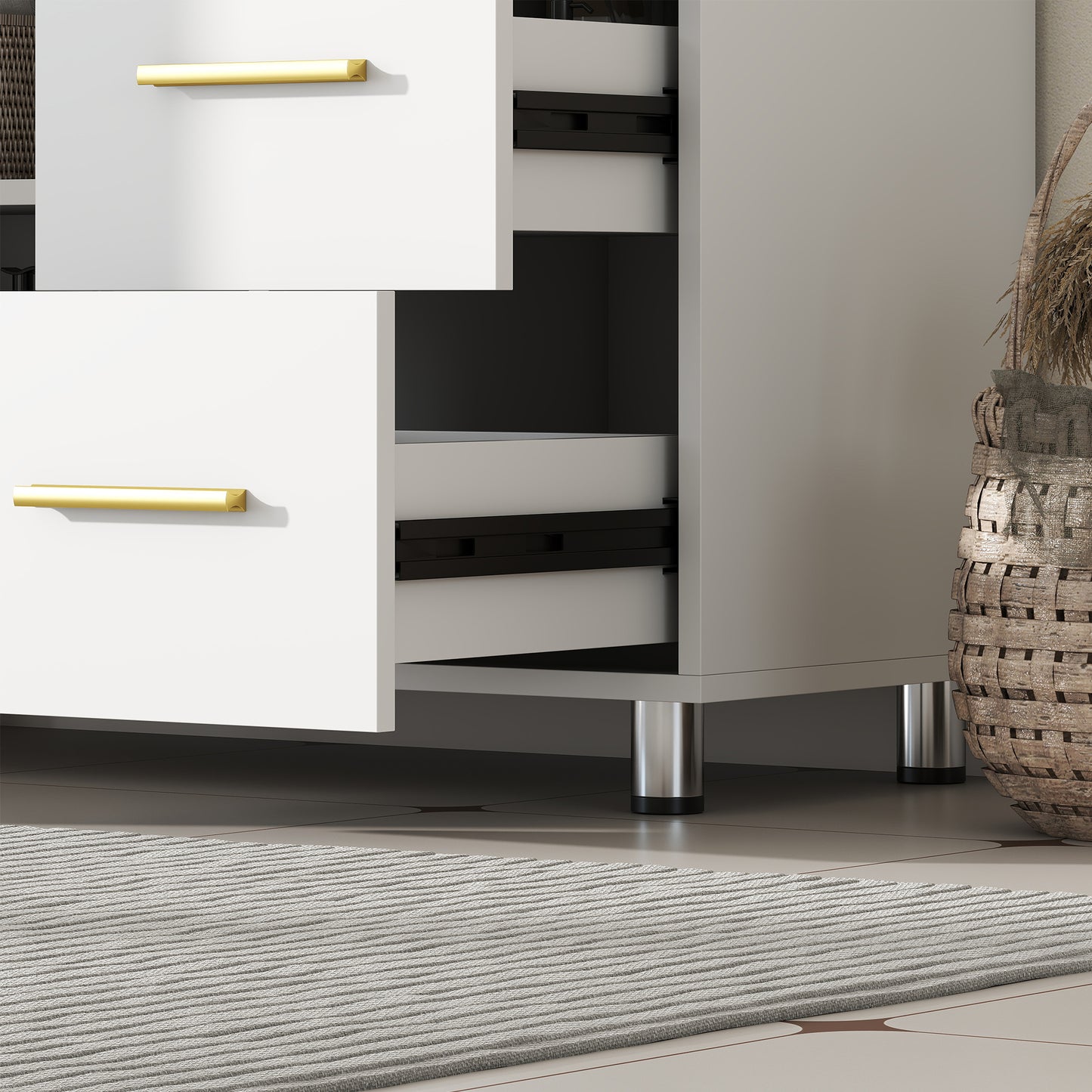 HOMCOM Badezimmer-Unterschrank، تصميم 3-stufiges، MDF، Spanplatte، Weiß