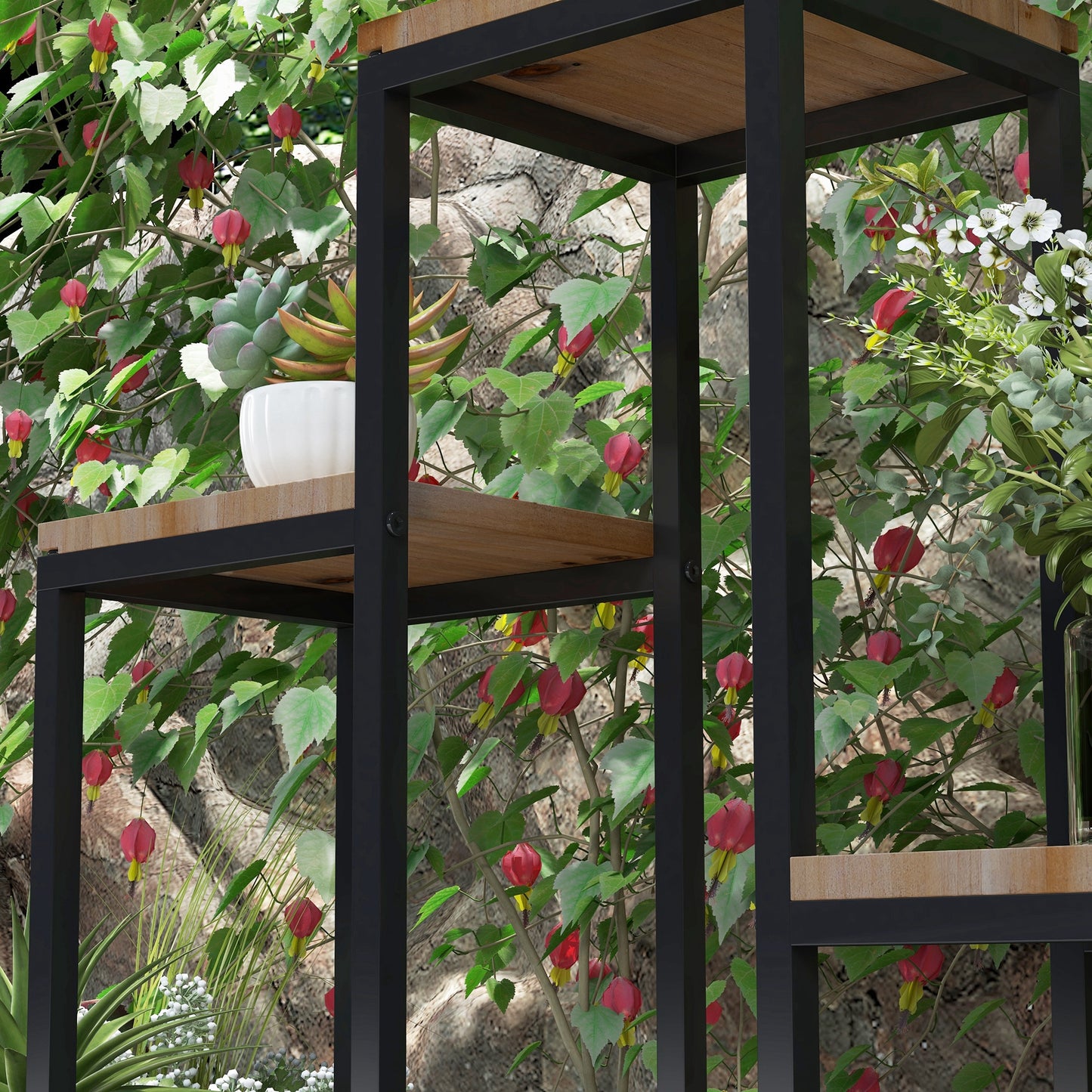 Outsunny Blumenregal, 4 Etagen, Indoor & Outdoor, Metallrahmen, 80 x 20 x 74 cm
