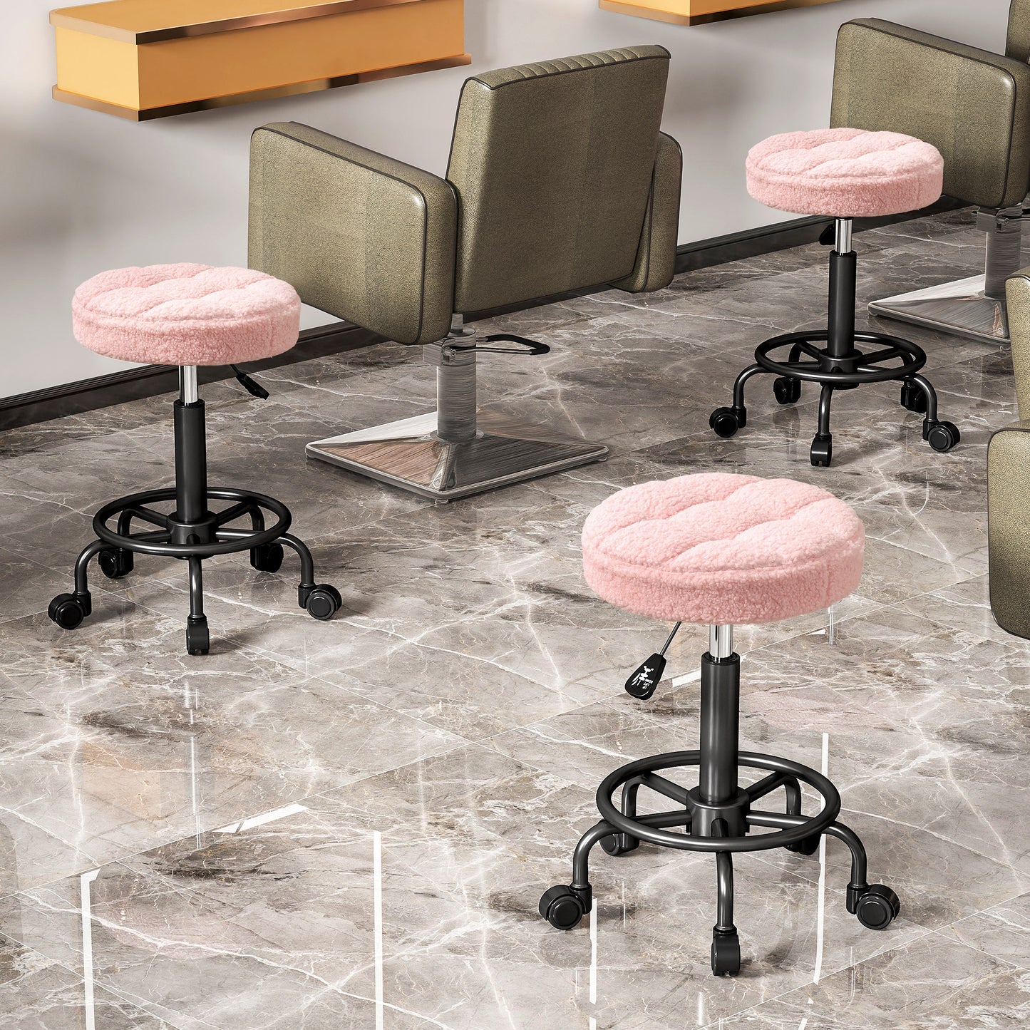 HOMCOM Rollhocker höhenverstellbar Drehhocker 55-66 cm Arbeitshocker 360° drehbar Ø50 x 50-66 cm Rosa