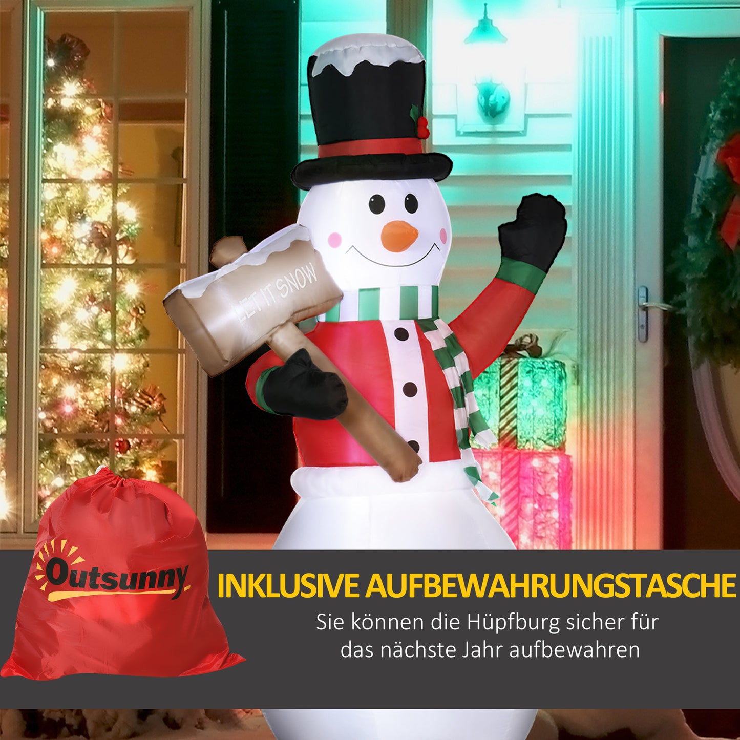 HOMCOM Aufblasbarer Schneemann, Outdoor Weihnachtsdekoration, 1,80 m, Santa Claus, inkl. Gebläse, Mehrfarbig