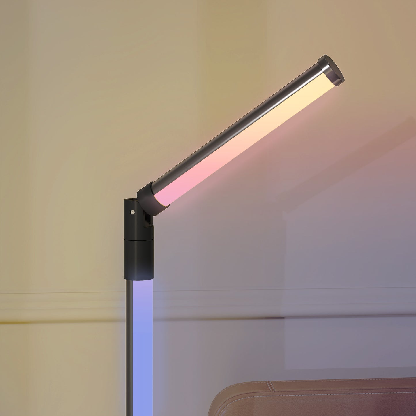 HOMCOM LED-Stehlampe, Standfußlampe mit Fernbedienung und verschiedenen Farben, Timer, App, Musik-Synchronisation, Dunkelgrau