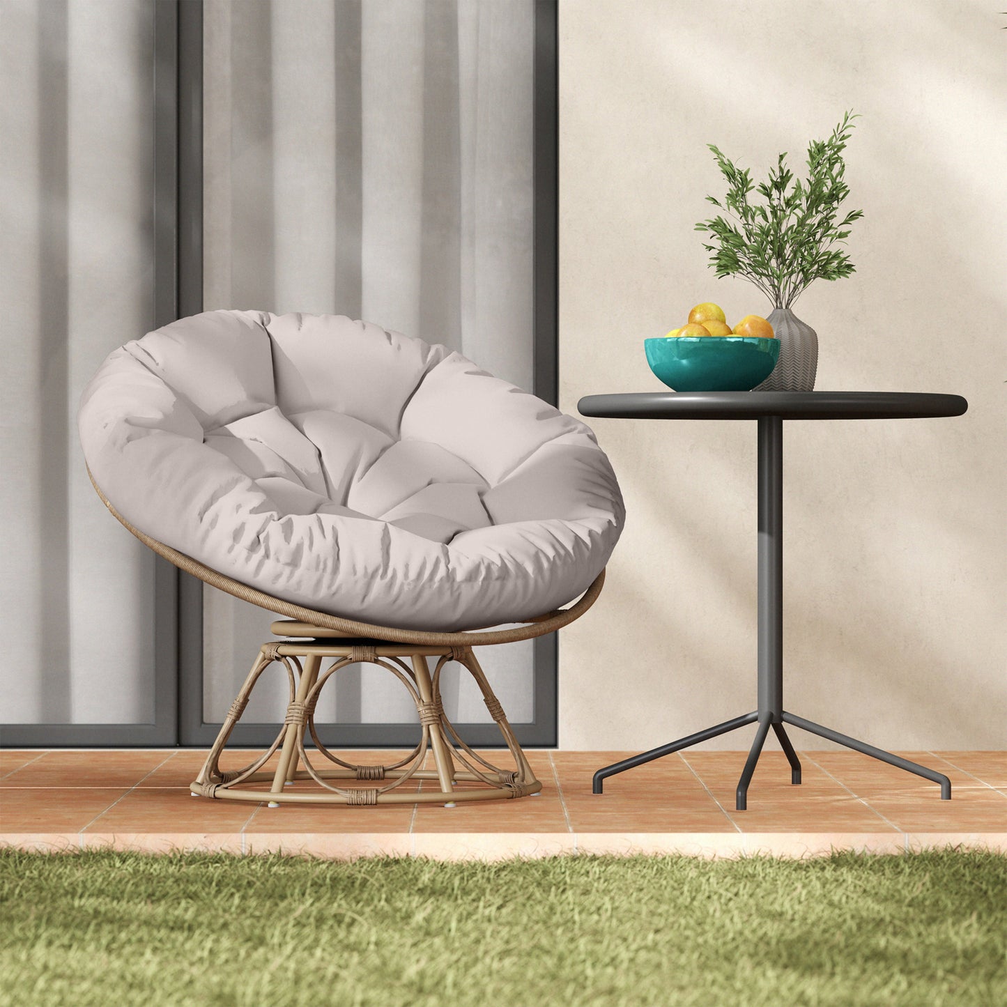 Outsunny Papasansessel Rattan 360° drehbar Korbsessel mit Sitzkissen runder Outdoor