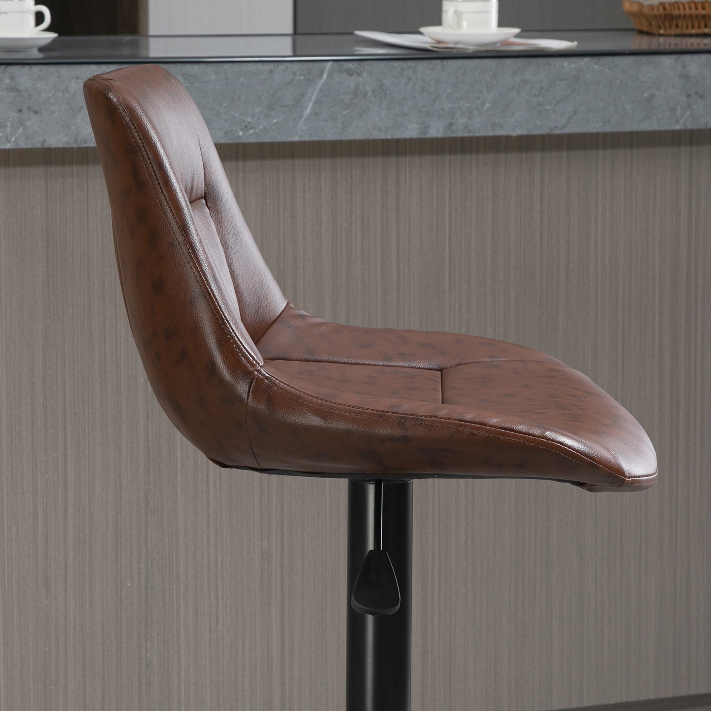 HOMCOM 2er-Set Barhocker Barhocker Barstühle, höhenverstellbar, inkl. Fußstütze, 46,5cm x 50cm x 108cm, Schwarz + Braun