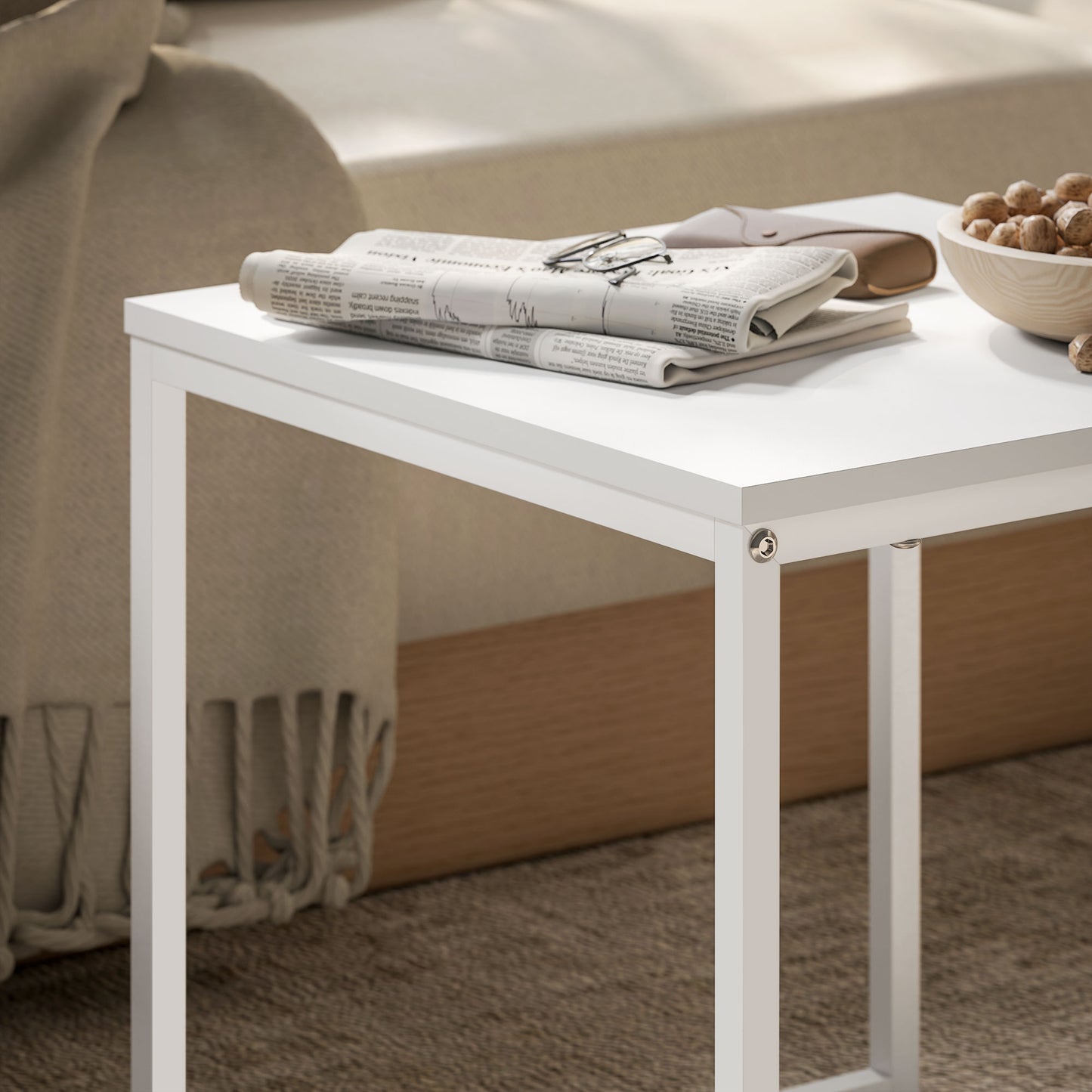 HOMCOM Moderner Couchtisch, 2er-Set Sofatisch, für kleine Räume, Quadratisch, MDF, Metall, Weiß