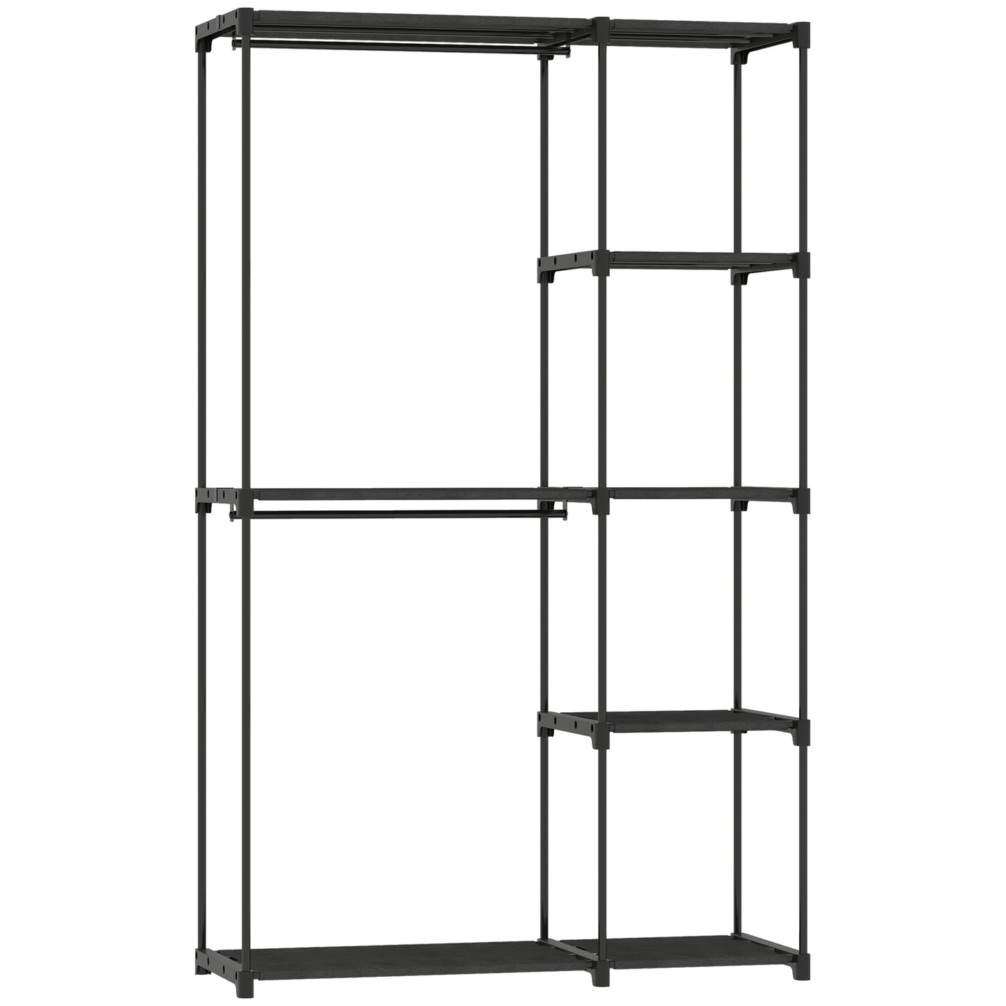 HOMCOM Stoffschrank Kleiderschrank mit Kleiderstange, Ablagen, für Schlafzimmer, Ankleidezimmer, 111 x 43 x 185 cm, Schwarz