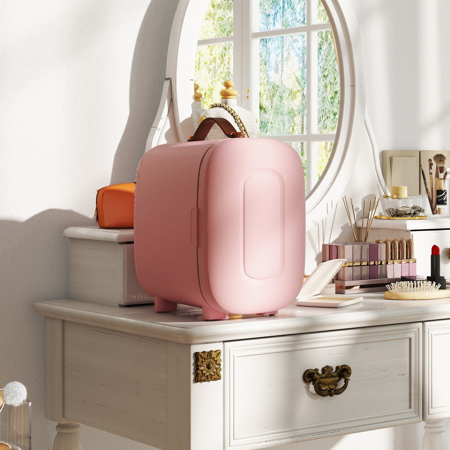 HOMCOM Mini Kühlschrank Kühlschrank Beauty Fridge, 4 L Fassungsvermögen, 20,3 x 26,3 x 28 cm, Rosa