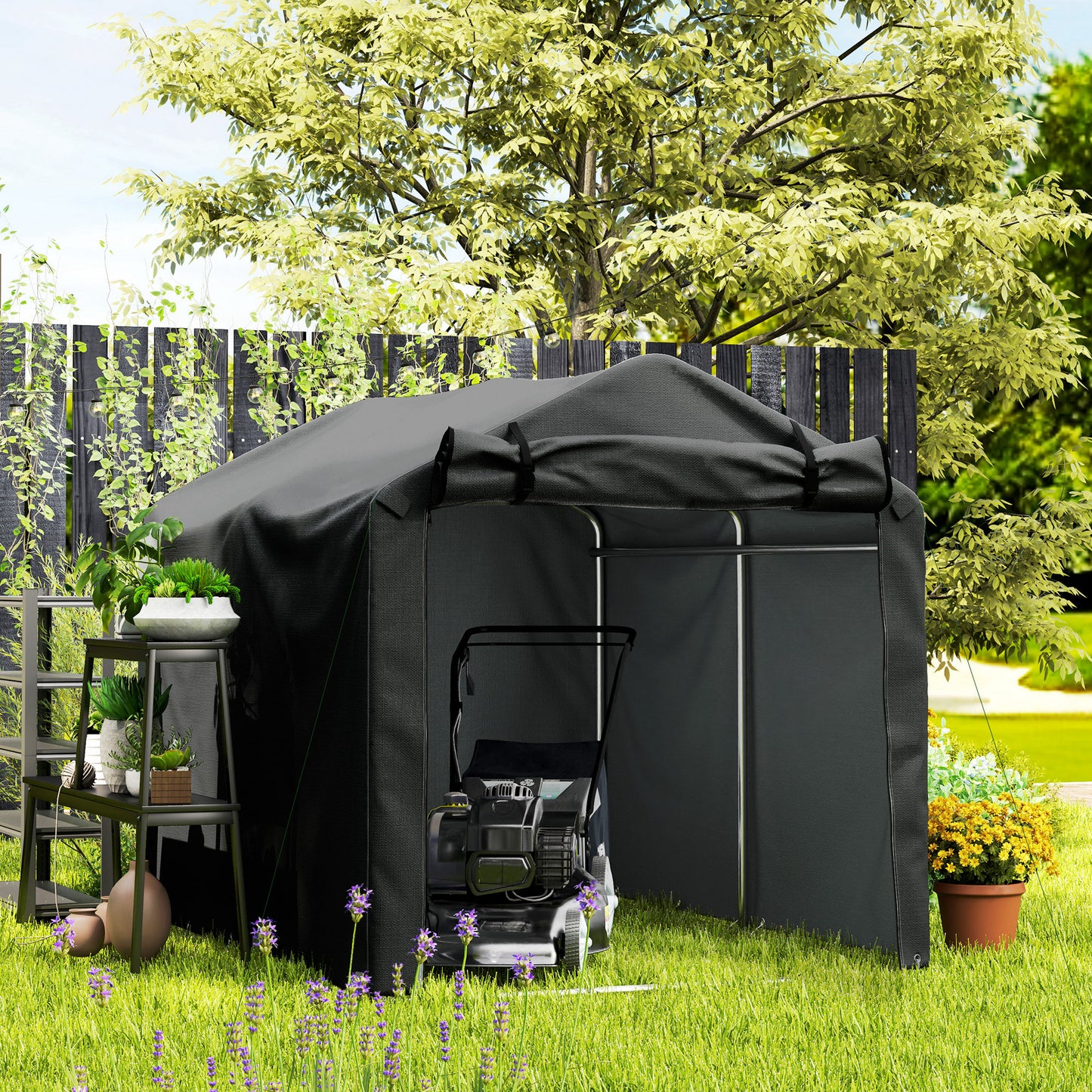 Outsunny Garagenzelt, wasserdicht Zeltgarage mit Tür, UV-beständig 220 x 157 x 165 cm Schwarz