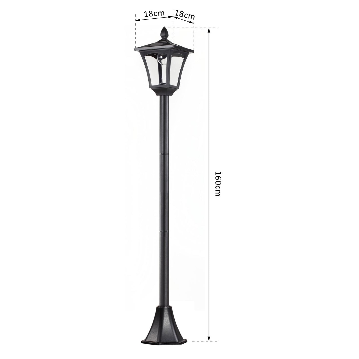 Outsunny LED Solar Gartenlaterne, Stehleuchte aus Edelstahl Gartenlampe 160 cm hoch Windlicht Außenleuchte IP44, Solarlampe mit Lichtsensor 30 Lumen Erdspieß, Gartenlampe für Garten Balkon Schwarz
