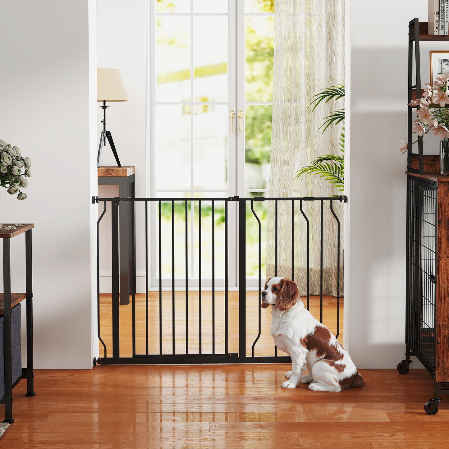 PawHut Hunde-Absperrgitter, Klemmmontage, verstellbare Länge, Stahl/ABS, 75-115 x 76cm, Schwarz