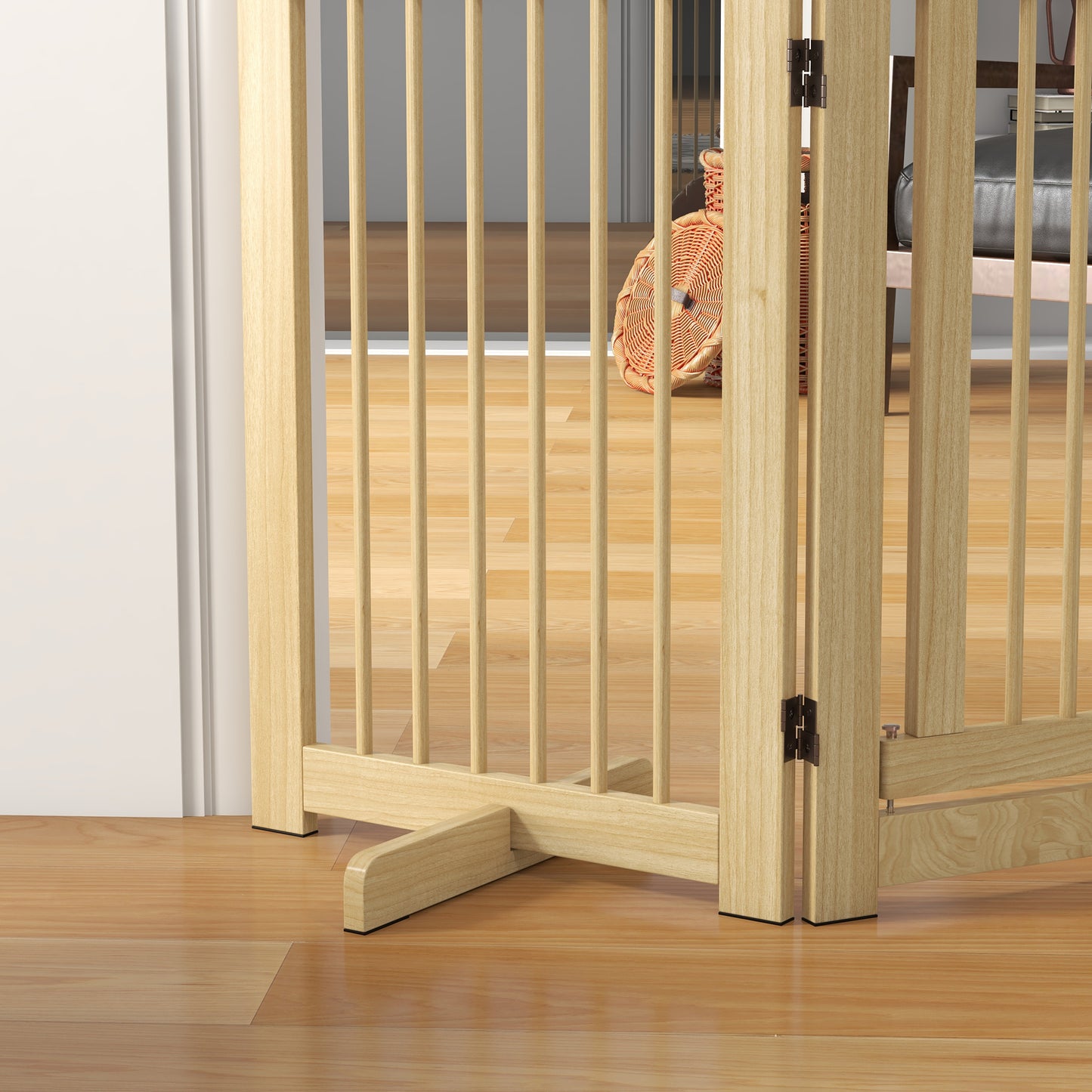 PawHut Freistehendes Hundegitter, 4 Paneele, flexibel, Kiefernholz, 204L x 36B x 75H cm, Naturholz
