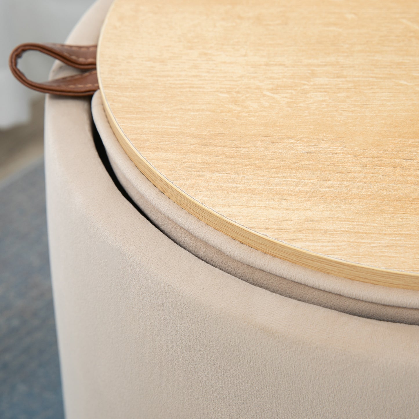 HOMCOM 2-in-1 Hocker in Samtoptik inclusive Stauraum und abnehmbaren Deckel Φ44 سم × 47,5 سم بيج