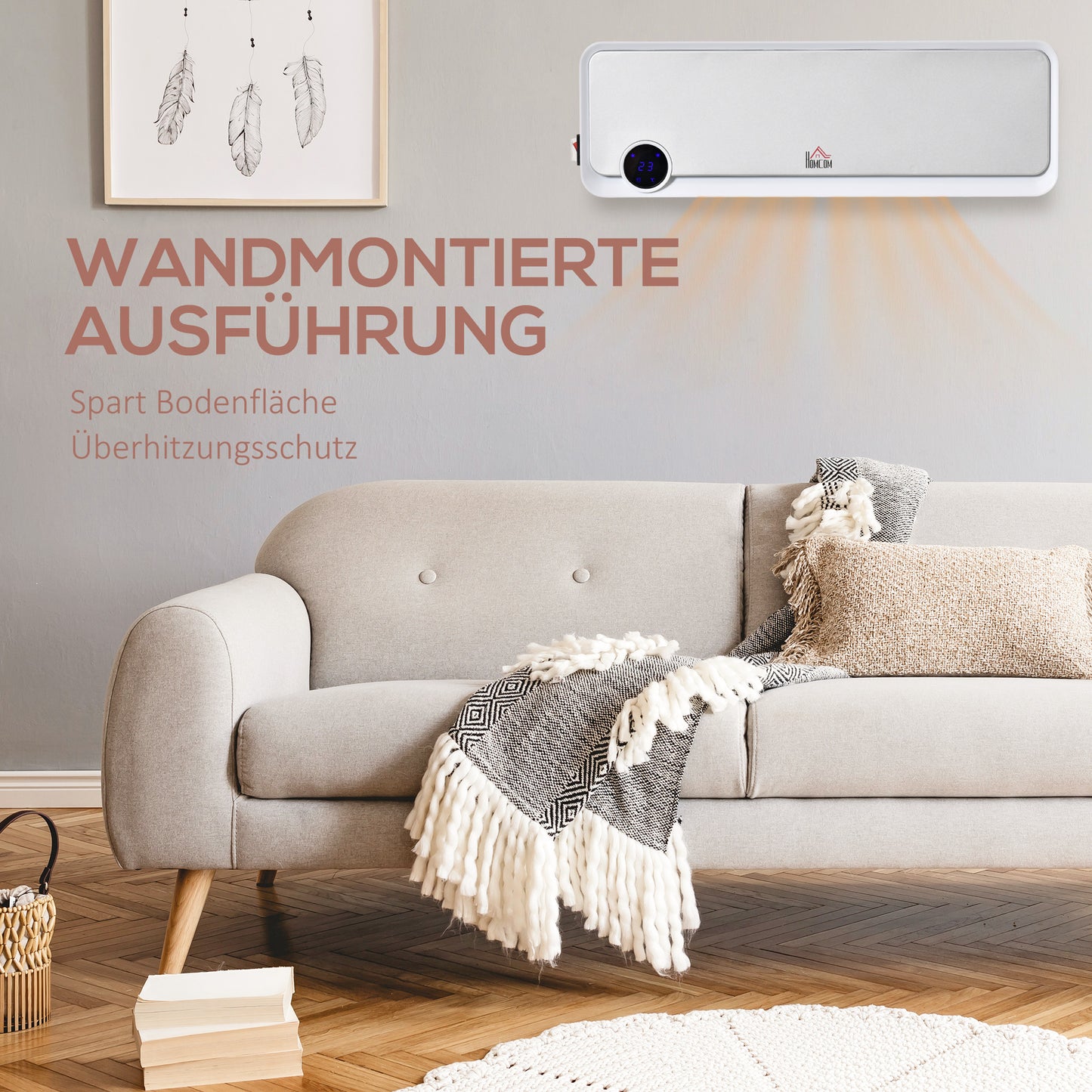 HOMCOM Heizlüfter zur Wandmontage 2000W mit Fernbedienung, 3 Betriebsmodi, LED-Display 12h Timer