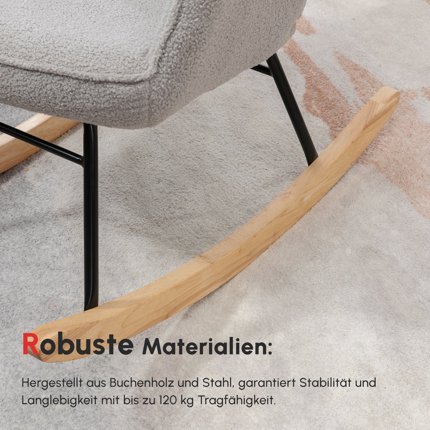 HOMCOM Schaukelstuhl im Retro-Design, Massivholz, Schwingsessel, 71 cm x 92 cm x 101 cm, Hellgrau