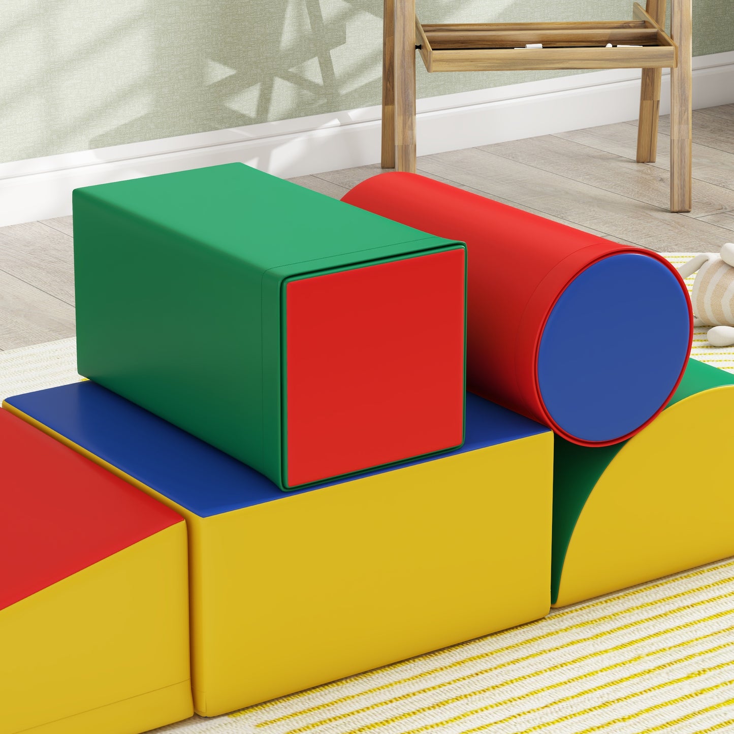 HOMCOM Softbausteine, Kletter- und Krabbelspielzeug, Kunstleder, EPE-Schaumstoff, Mehrfarbig, Verschiedene Formen