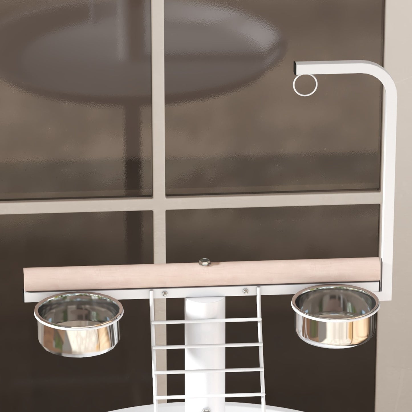 PawHut Anflugstange Freisitz für Papageien Sitzstange، 1 لتر، 1 Schaukel، Futternäpfe، 60 × 60 × 138 سم، Weiß + Natur