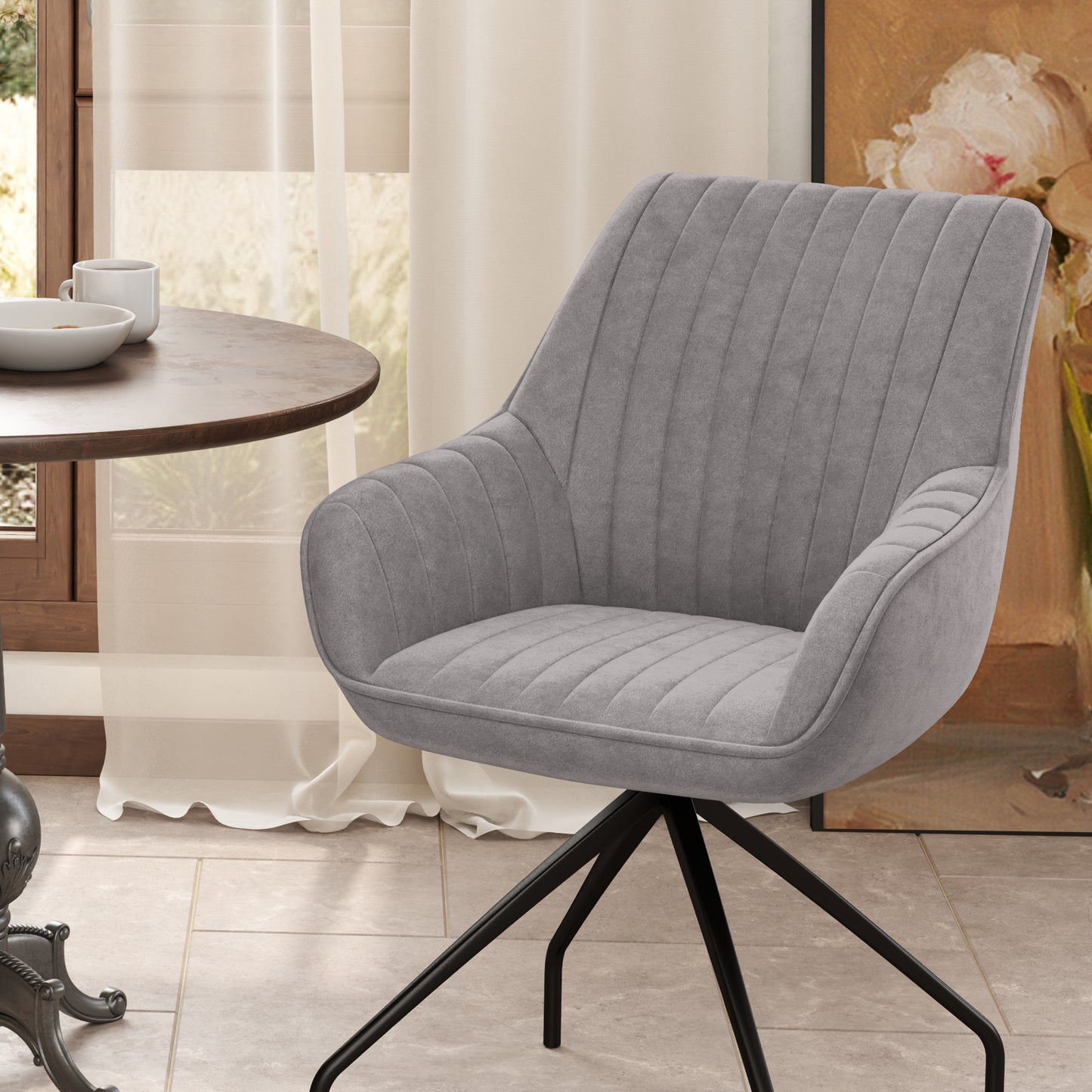 HOMCOM Drehbarer Armstuhl, Moderner Akzentsessel mit Metallbeinen für Wohnzimmer, Schlafzimmer, Büro, Grau