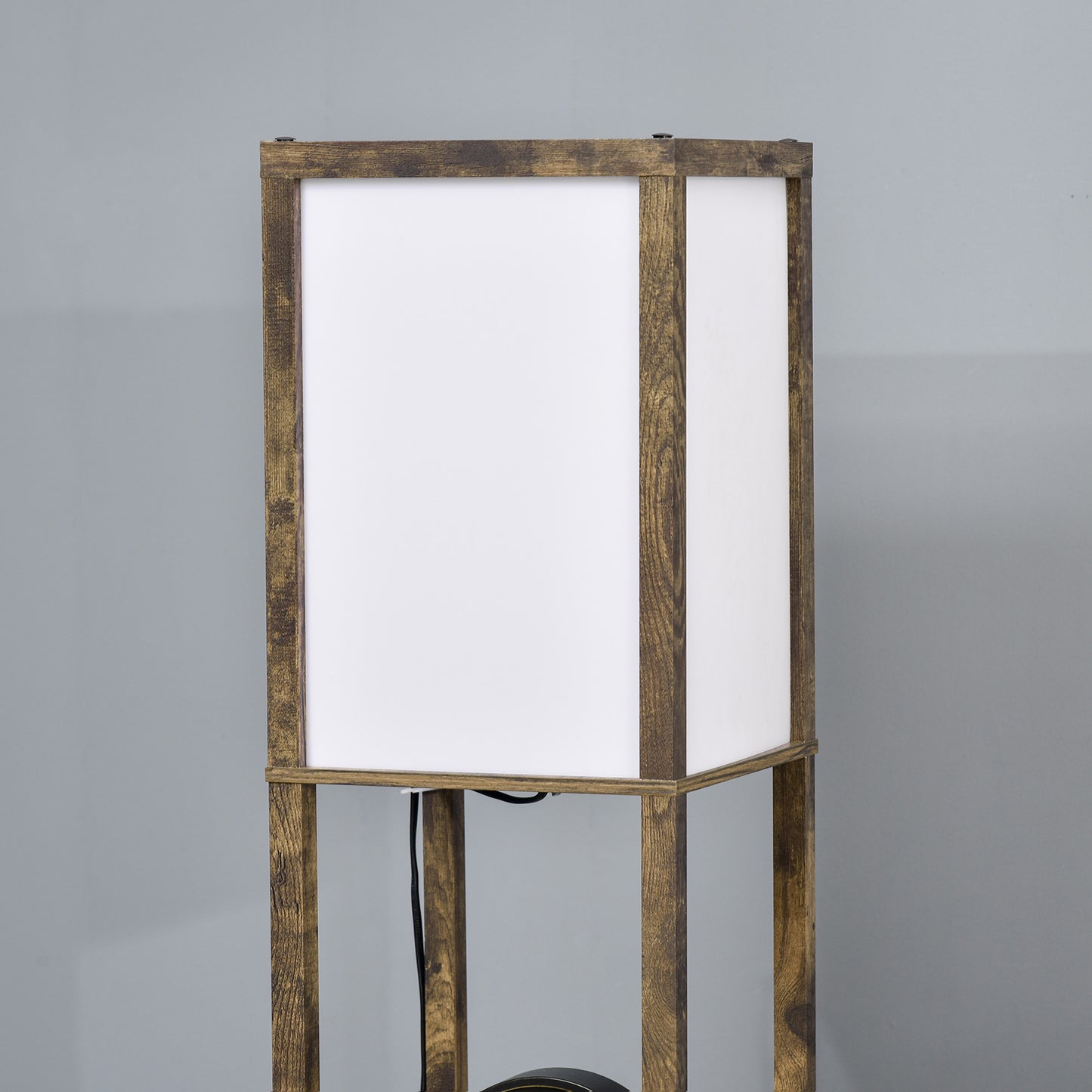HOMCOM Stehlampe mit Regalen, Stehleuchte, Holz, 26 x 26 x 160 cm, für Wohn-/Schlafzimmer (Ohne Glühbirne)