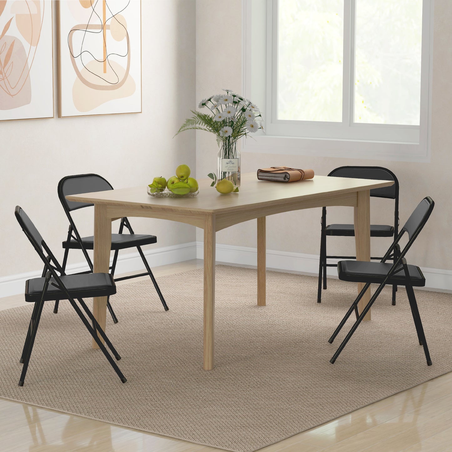 HOMCOM 4er-Set Klappstühle, Tragbare Bürostühle, Metallbeine, Faltstuhl für Büro, Empfang, Wartezimmer, Kunstleder, Schwarz