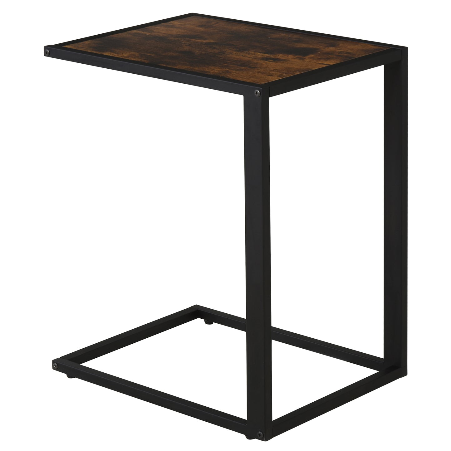 HOMCOM Beistelltisch in C-Form Kaffeetisch Couchtisch Laptoptisch für Schlafzimmer und Wohnzimmer kleiner Bereich mit Metallgestell Industrie-Stil Metall MDF Rustikal-Braun 40,6 x 50,8 X 64,2 cm