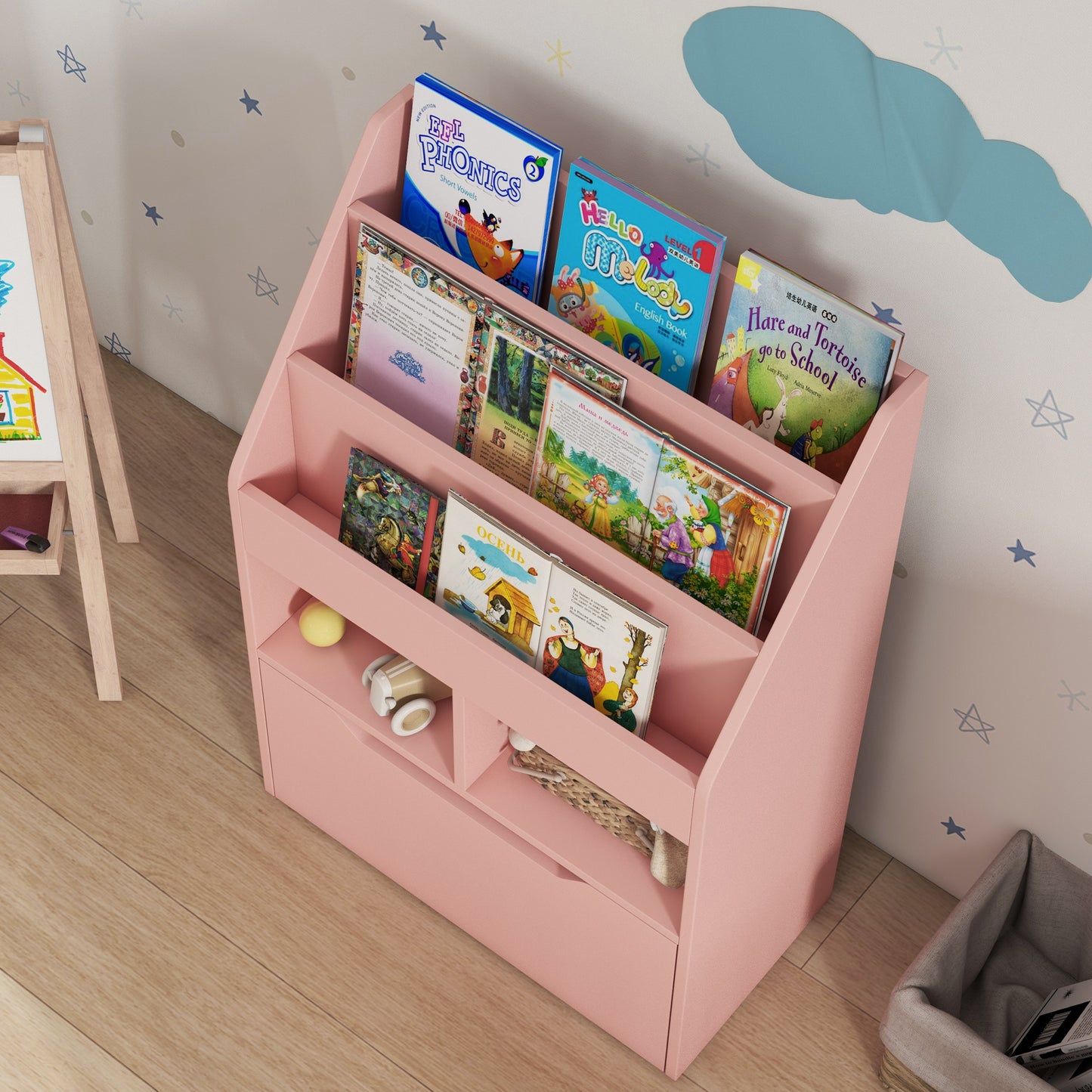 HOMCOM Kinderregal mit Schublade، Bücherregal mit Fächern، 60 x 29,9 x 90 سم، روزا