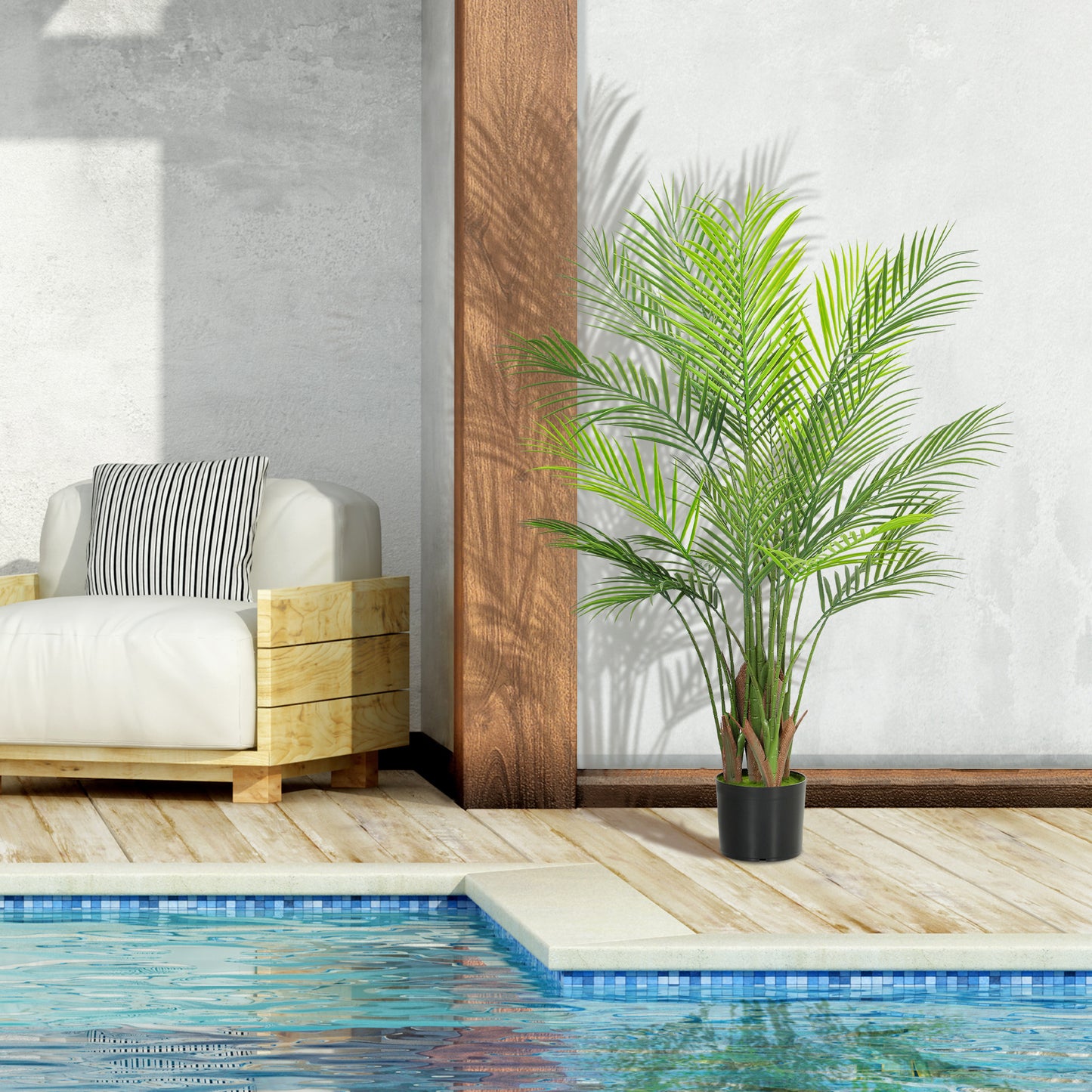 HOMCOM Künstliche Palme groß 120cm Kunstpflanze, Plastik Künstliche Pflanzen im Topf für Wohnzimmer Büro