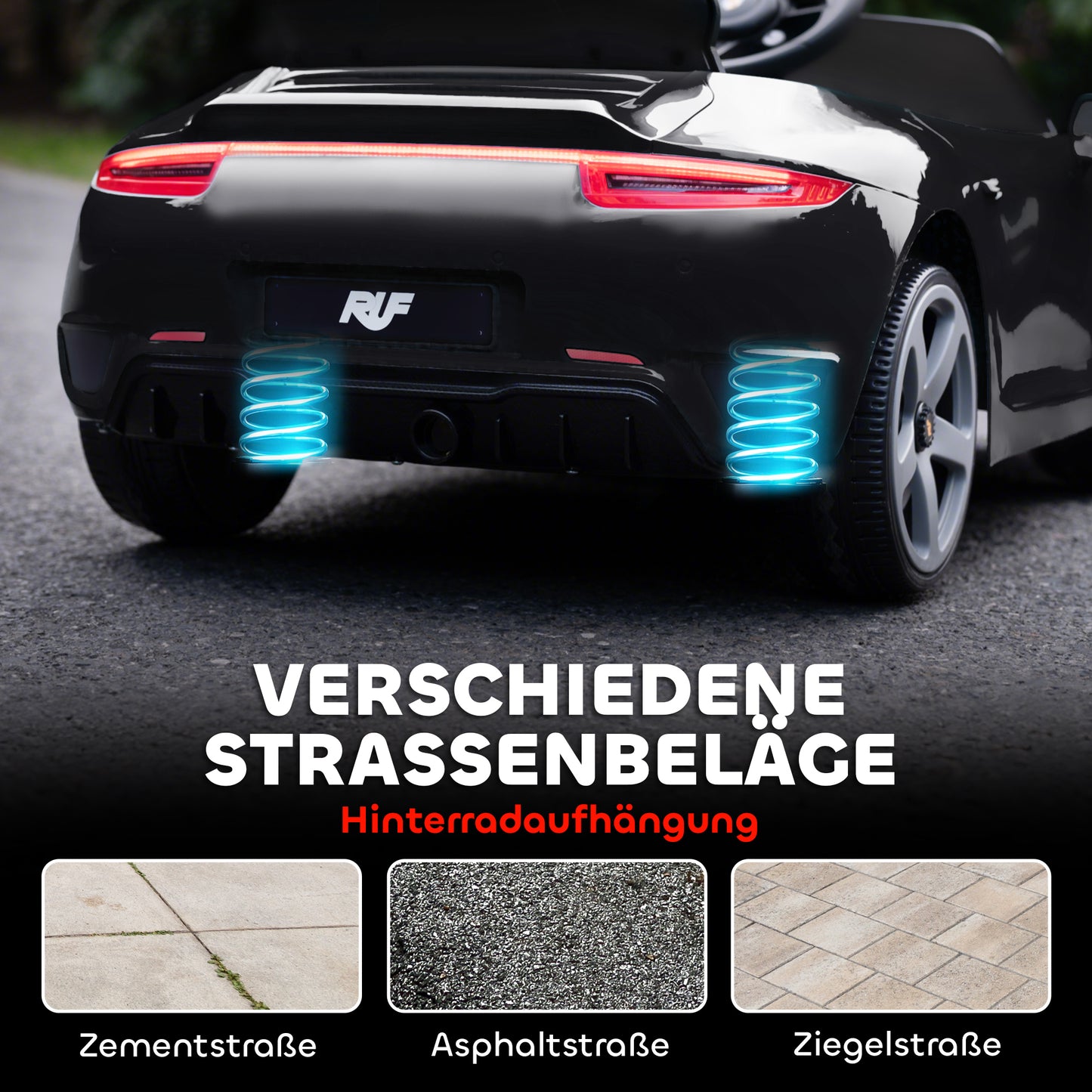 AIYAPLAY Elektrisches Aufsitzauto für Kinder, fernsteuerbar, Musik, Hupe, USB, Sicherheitsgurt, für 3-5 Jahre, Schwarz