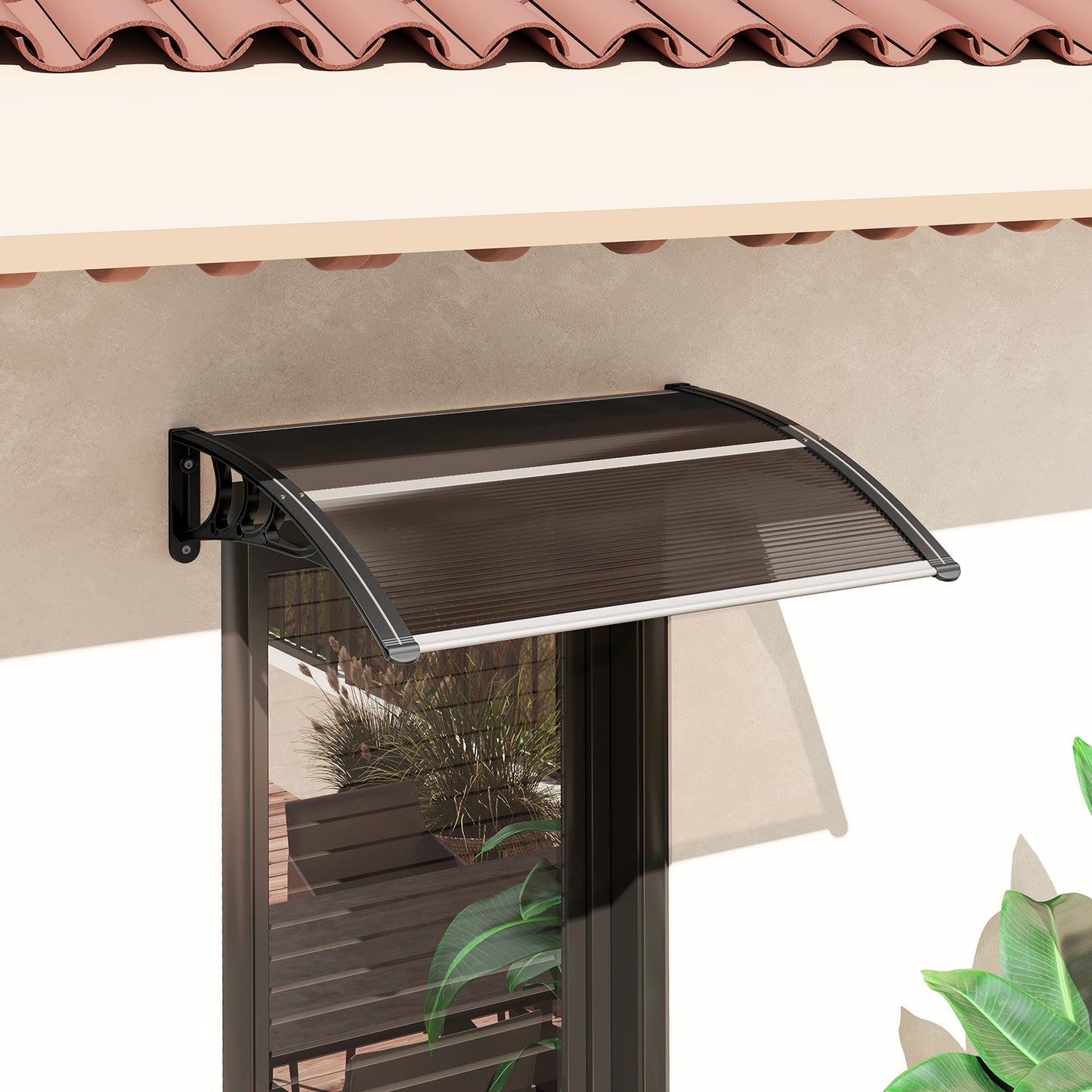 Outsunny Vordach Haustürvordach 75 x 100 cm Pultvordach Überdachung Polycarbonat Braun