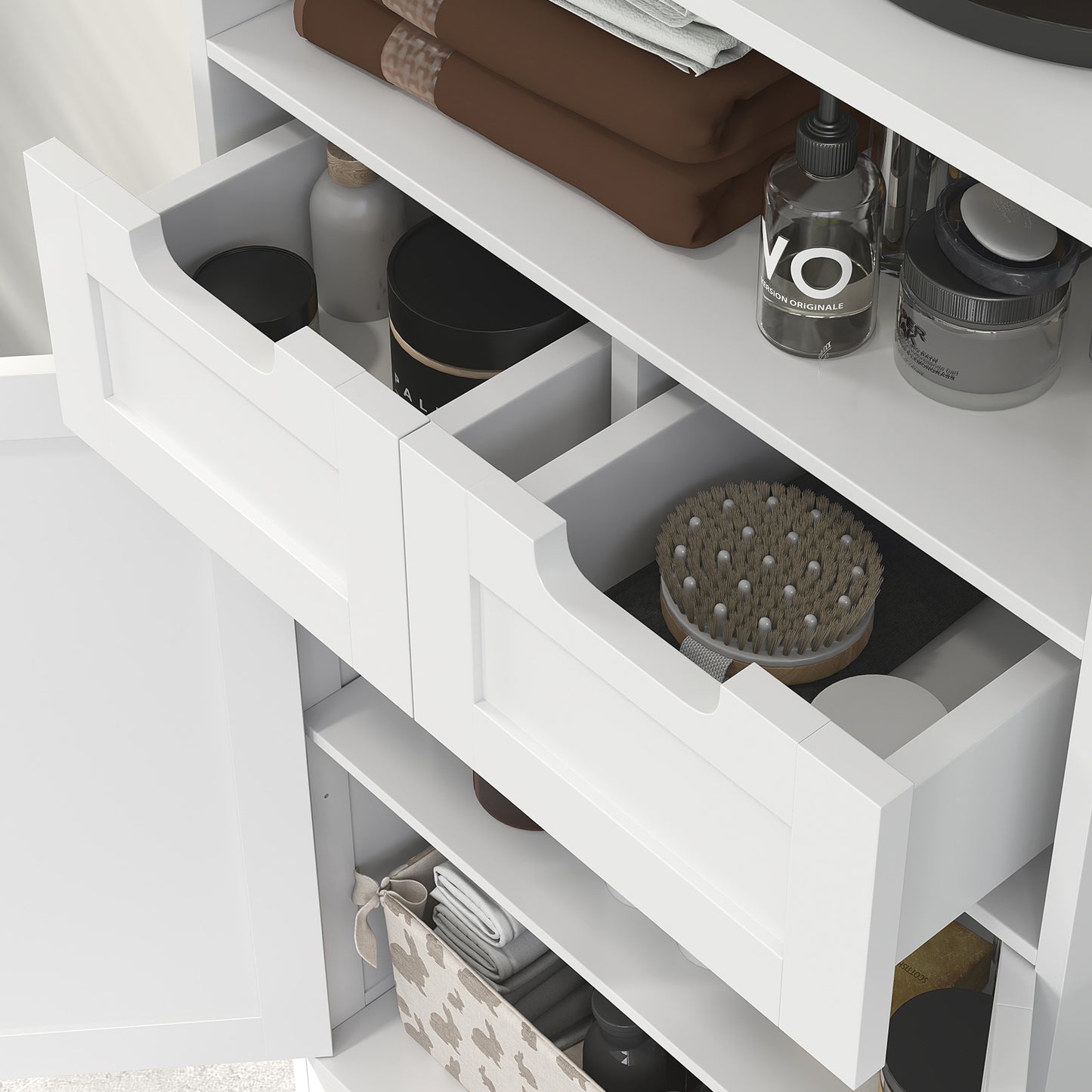 kleankin Badezimmerschrank mit 2 Schubladen، Tür، 60 × 30 × 109 سم، فايس