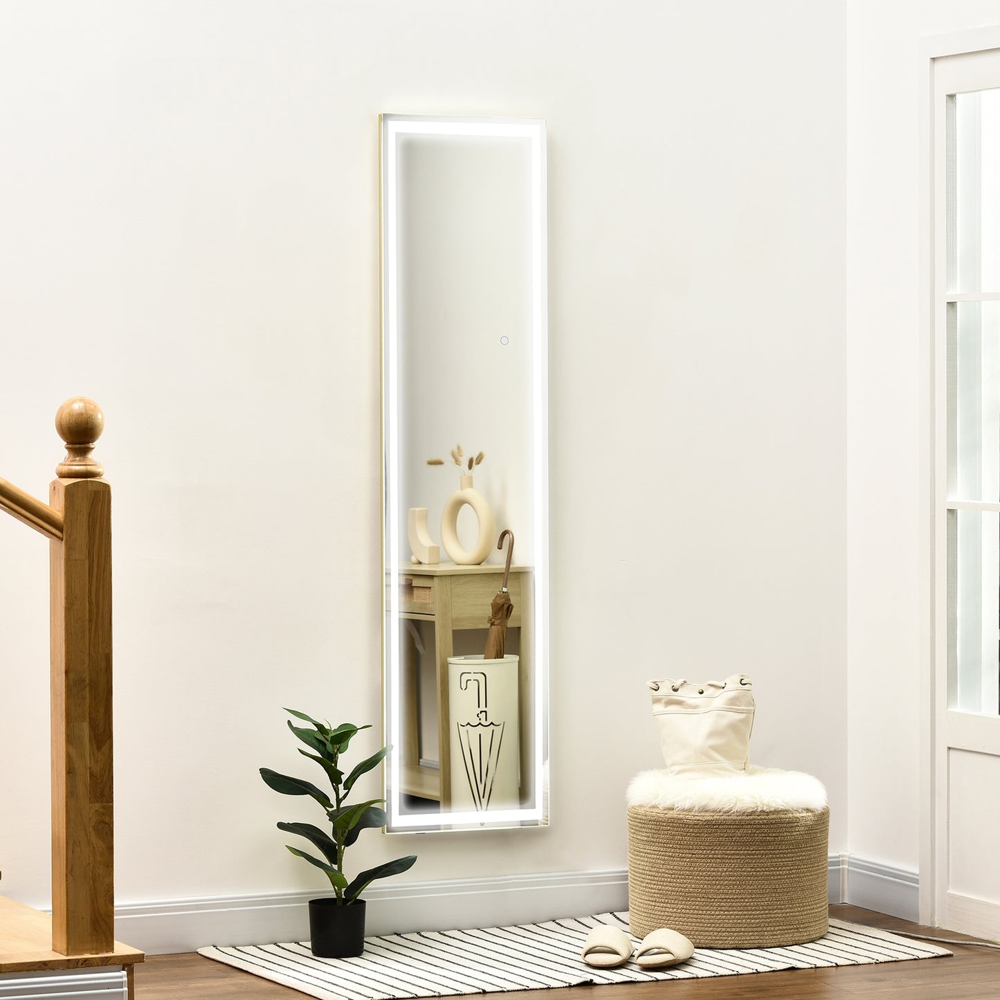 HOMCOM 2 in 1 Ganzkörperspiegel mit LED-Licht, freistehend, wandmontiert, dimmbar, 40 cm x 37 cm x 156,5 cm, Silber