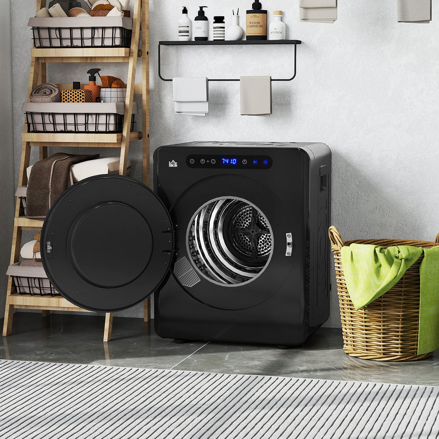 HOMCOM Wäschetrockner, 6 Programme, 40-60℃, 3 kg Kapazität, kompakt, Touch-Bedienung, Schwarz