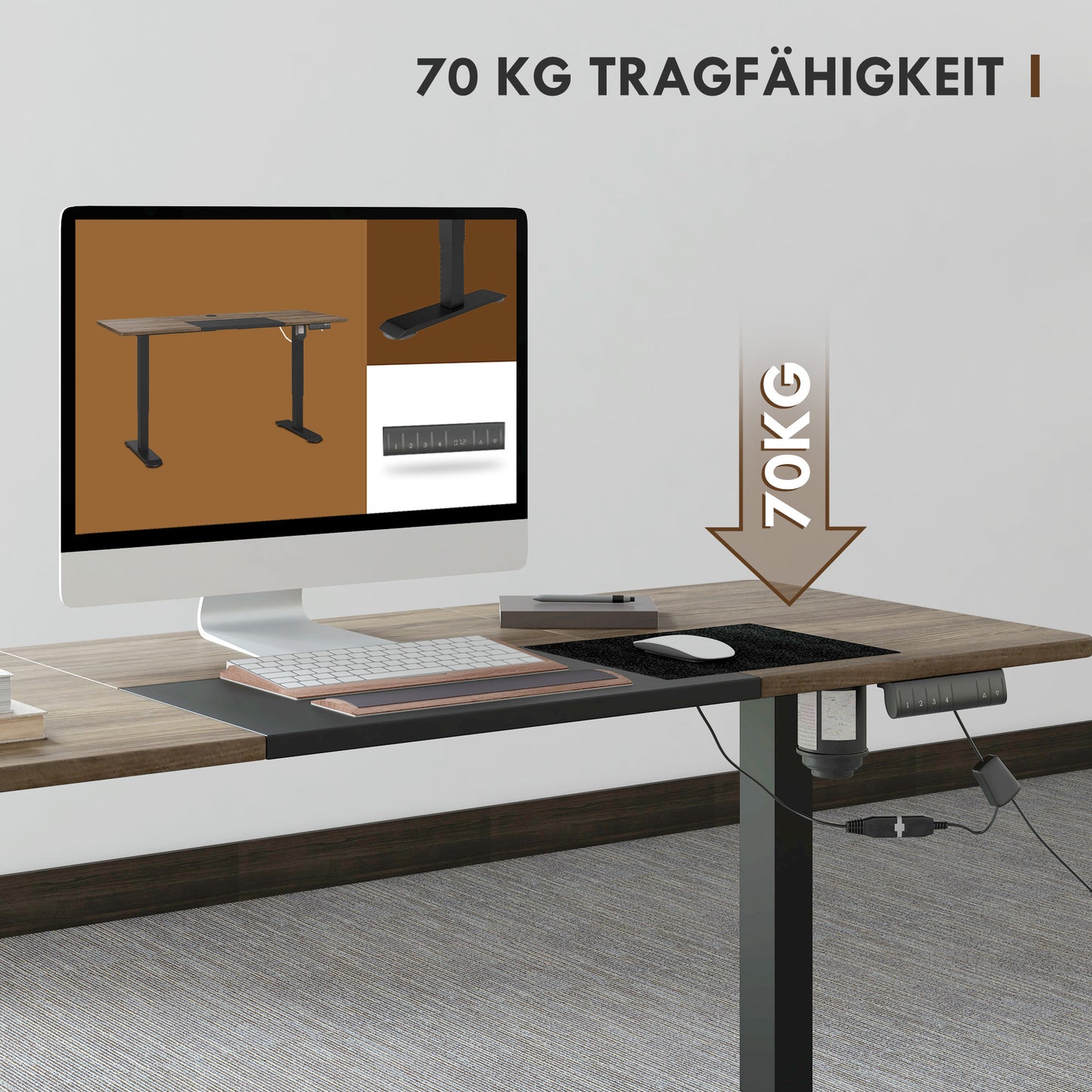 Vinsetto Höhenverstellbarer Schreibtisch Elektrisch 140 x 70 cm Computertisch mit 4 Memory-Steuerung, 4 tlg. Tischplatte, Steh-Sitz Tisch mit Anti-Kollision, Überhitzungsschutz Schwarz