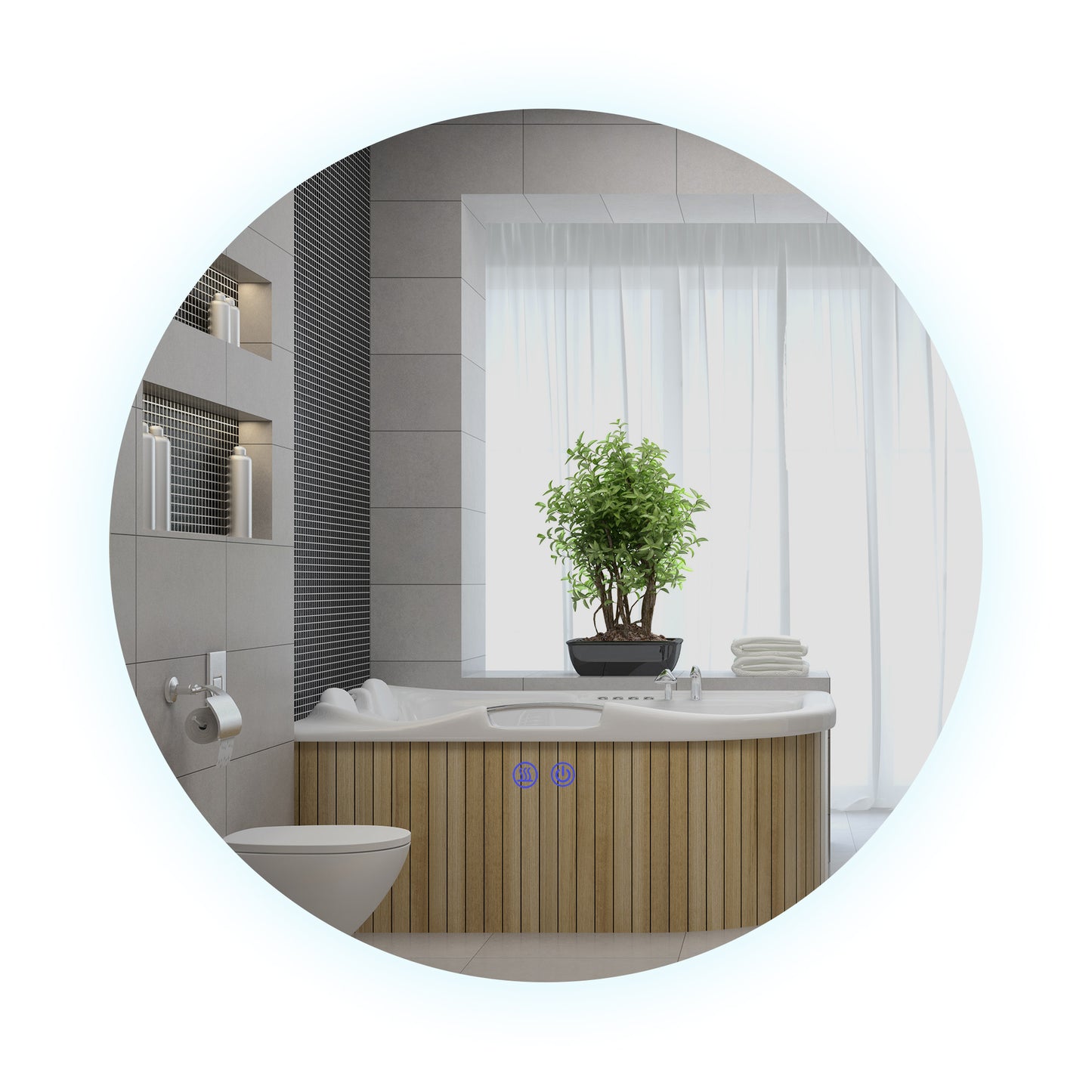 kleankin Badezimmerspiegel, LED, Farbwechsel, Antibeschlag, Touch-Schalter, IP44, Ø 60 cm, Weiß