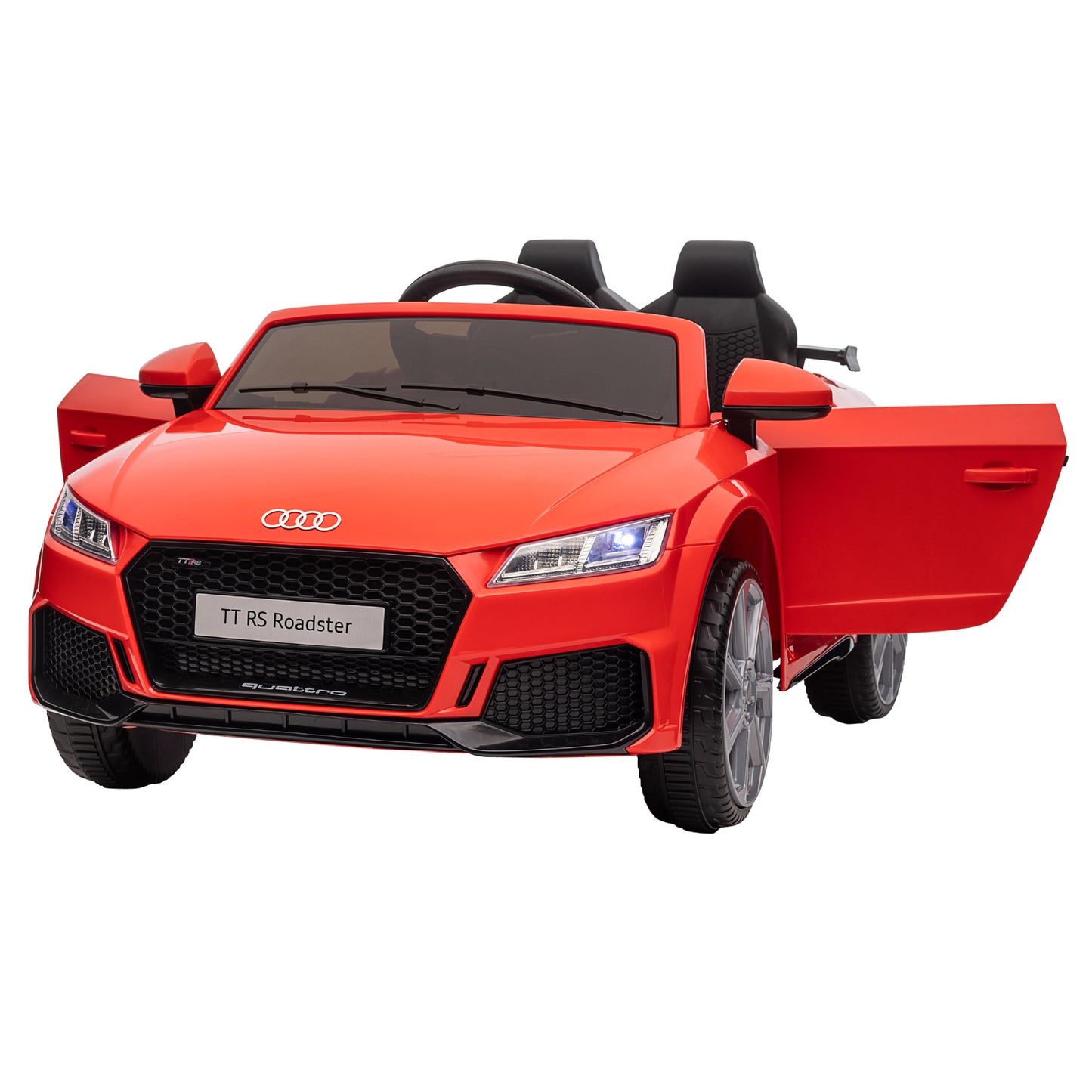 HOMCOM Audi Kinder Elektroauto 12V med 2,4G Fernbedienung, Musik, Hupe, Elektrofahrzeug med LED-ljus, USB/MP3-Anschluss, Rückwärtsfunktion, för Kinder 3-5 Jahre, Rot