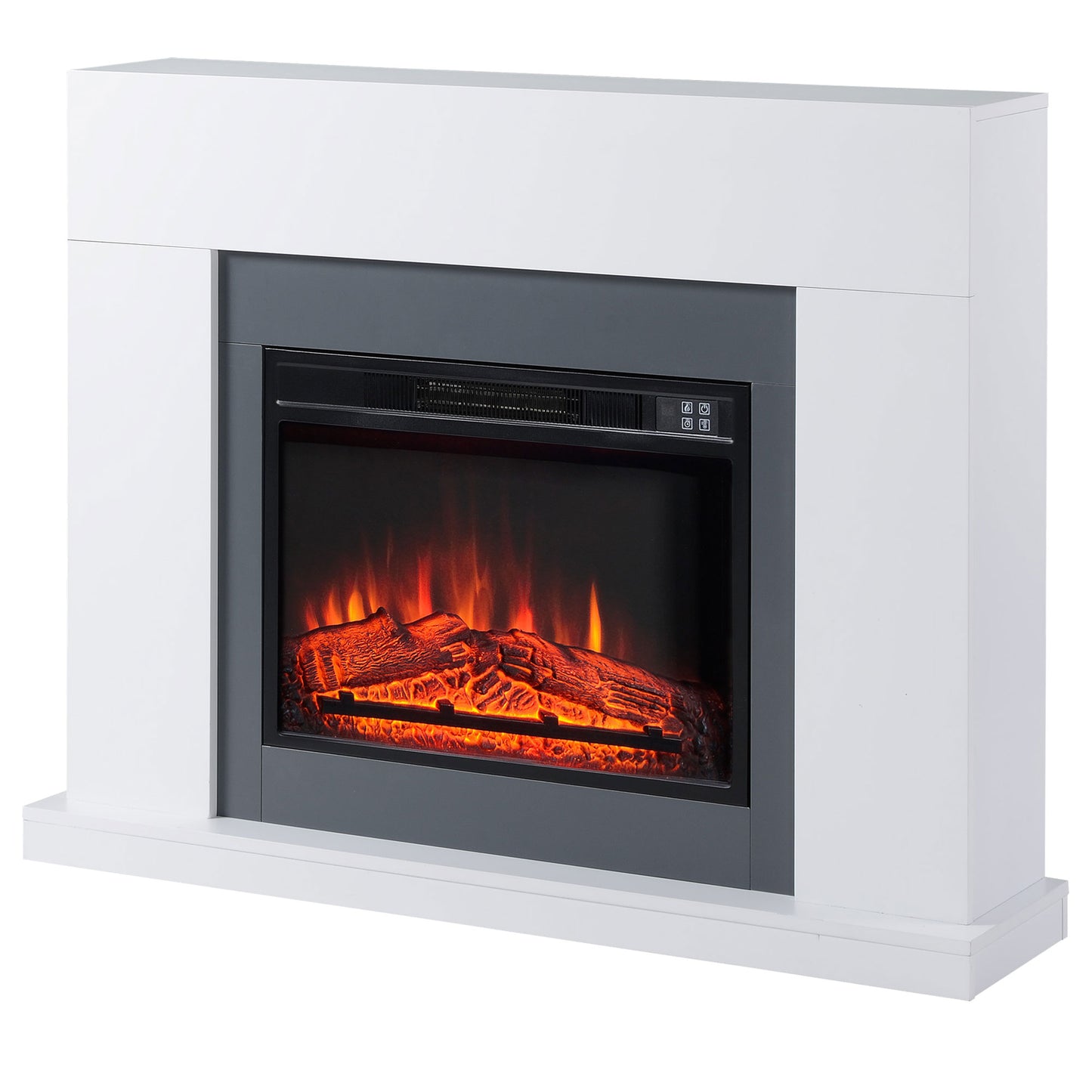 HOMCOM LED Elektrokamin Standkamin Kaminofen mit Flammeneffekt 1800/2000W Innenraumheizung mit Holzrahmen Dekokamin MDF Weiß 113 x 26,6 x 87,5 cm