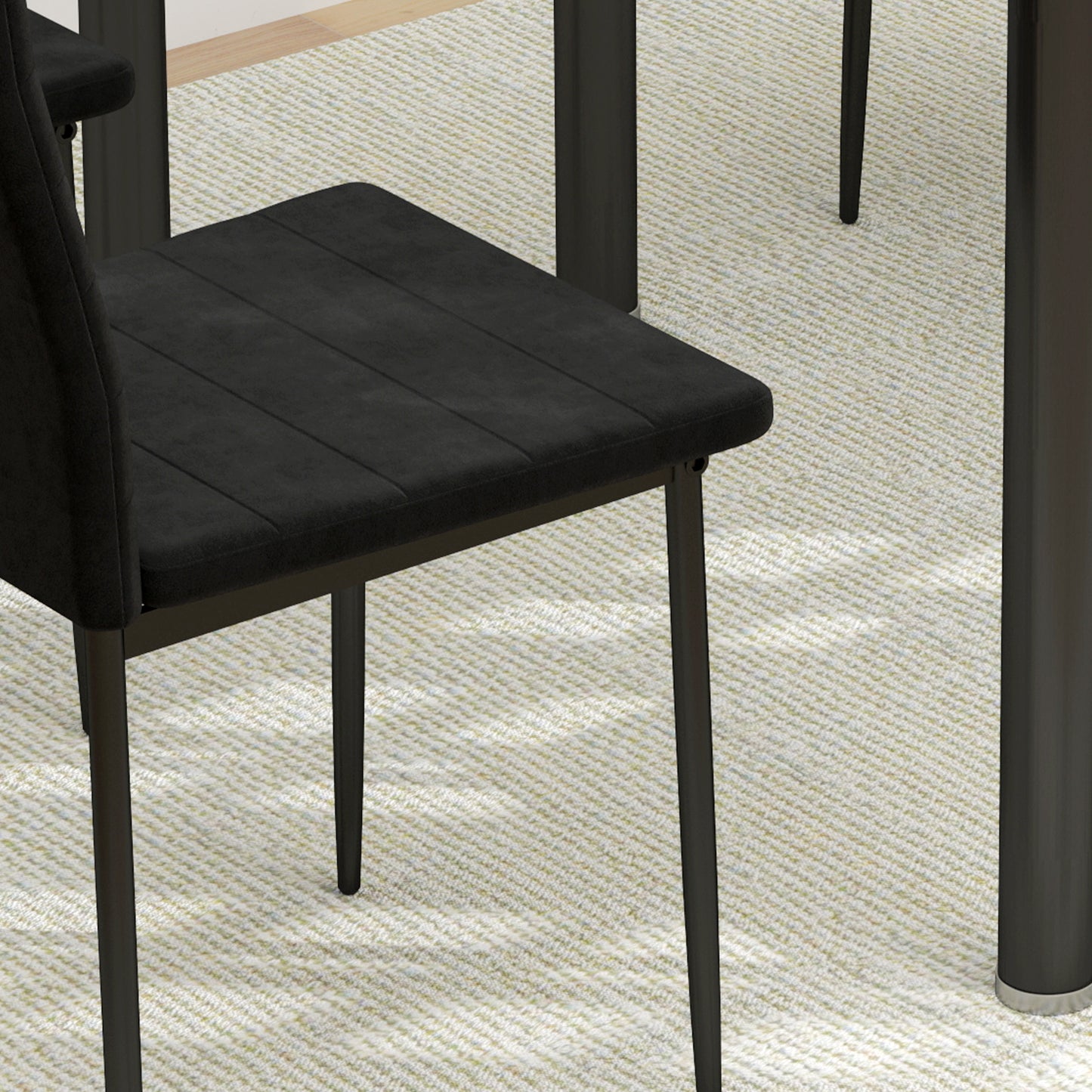 HOMCOM 4er-Set Esszimmerstühle, armloses Design, Stoffpolsterung, Metallbeine, Schwarz