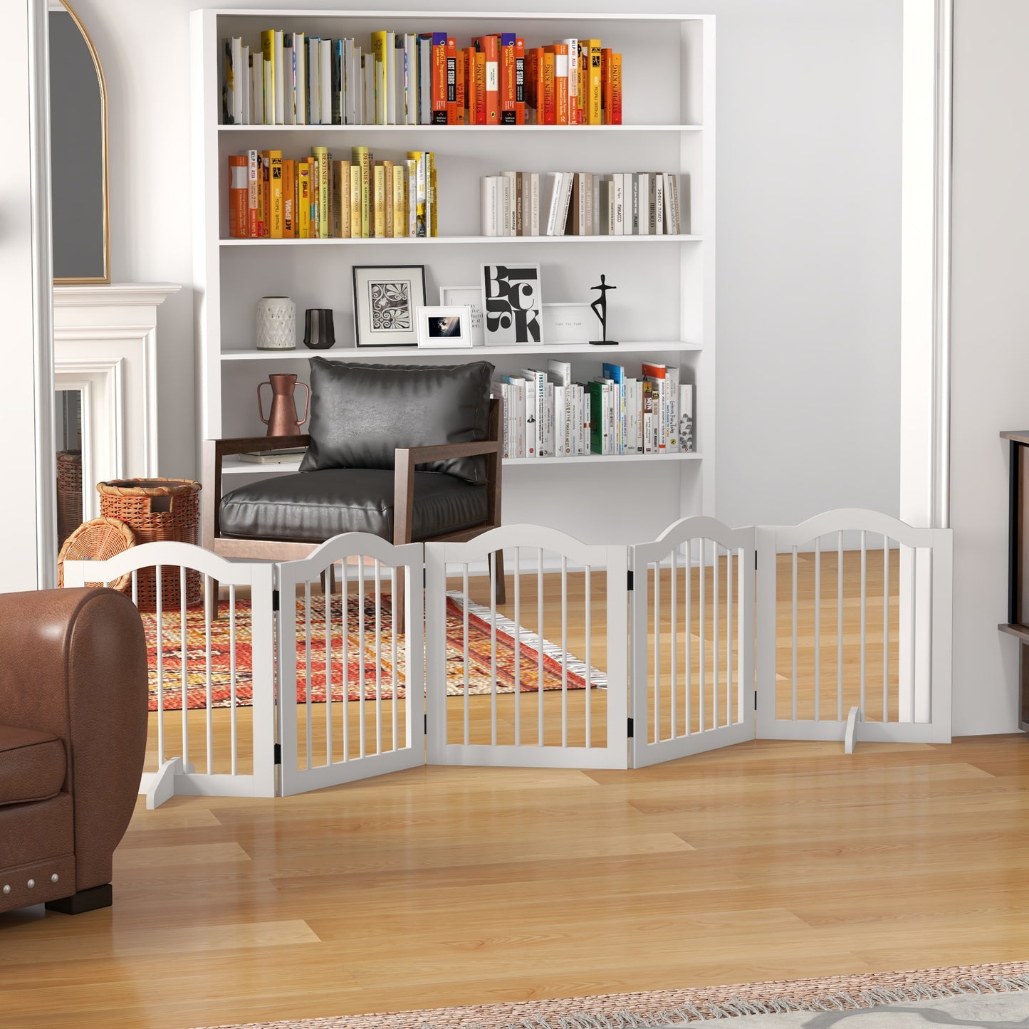 PawHut Hunde-Absperrgitter، 5 Paneele، klappbar، flexibel، Massivholz/MDF، 254,5x29,5x61 سم، Weiß