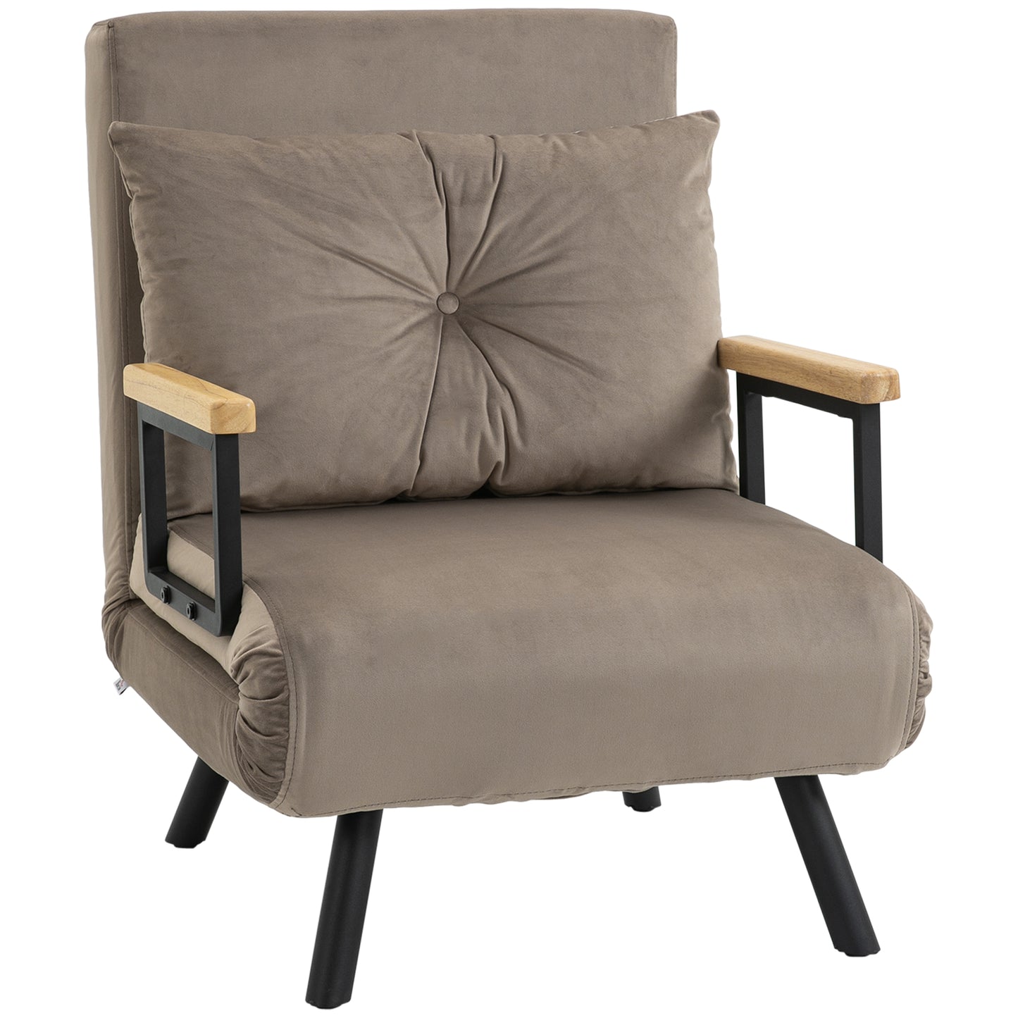 HOMCOM Schlafsessel, Gästebett, verstellbare Rückenlehne, bis 120 kg, Stahllrahmen, 63x73x81cm, Hellbraun
