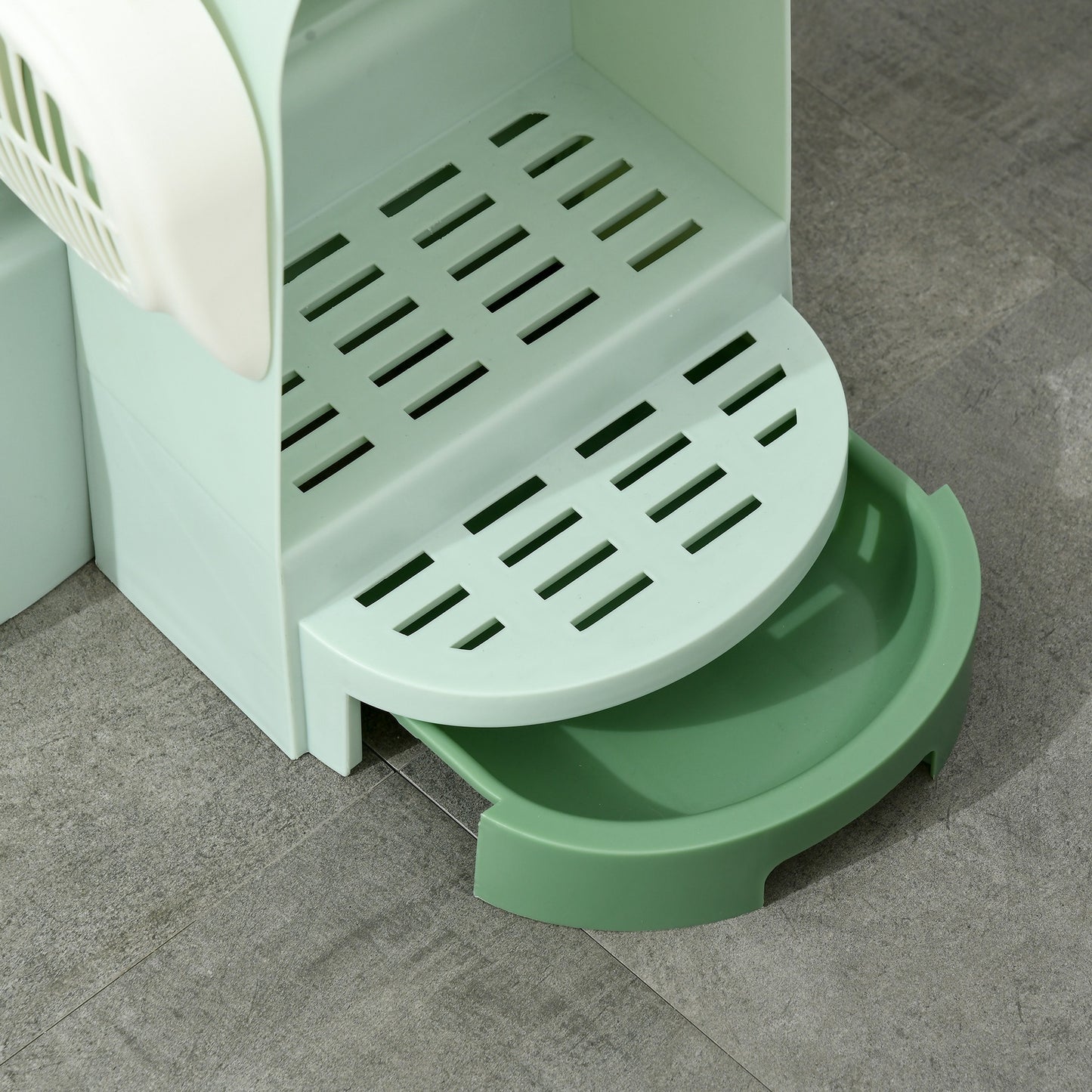 PawHut Katzentoilette, 2 herausziehbare Bodenwannen, 1 Schaufel, Streuauffangfach, abnehmbare Haube, Grün + Schwarz