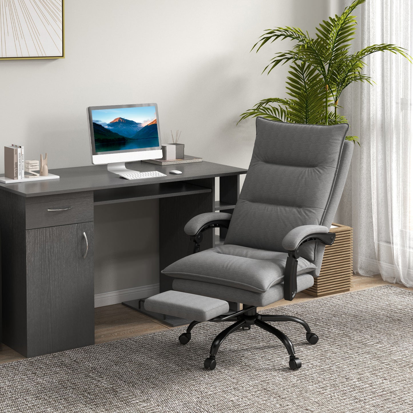 Vinsetto Bürostuhl mit Massagefunktion, Heizfunktion, Fernbedienung, ausfahrbare Fußstütze, neigbar, grau