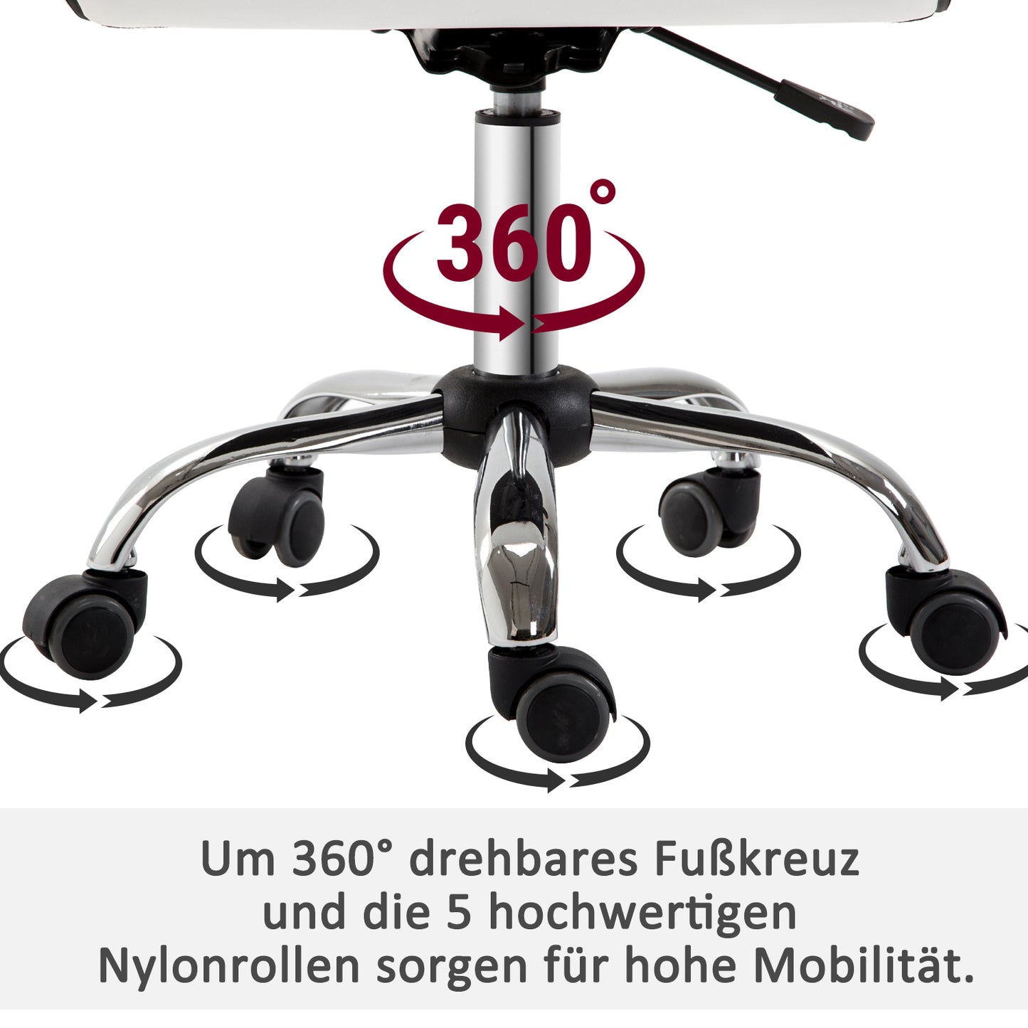 HOMCOM Friseurstuhl, Salonstuhl mit Rückenlehne, Höhenverstellbar, Stahl PU, Weiß, 48 x 52 x 78-90 cm