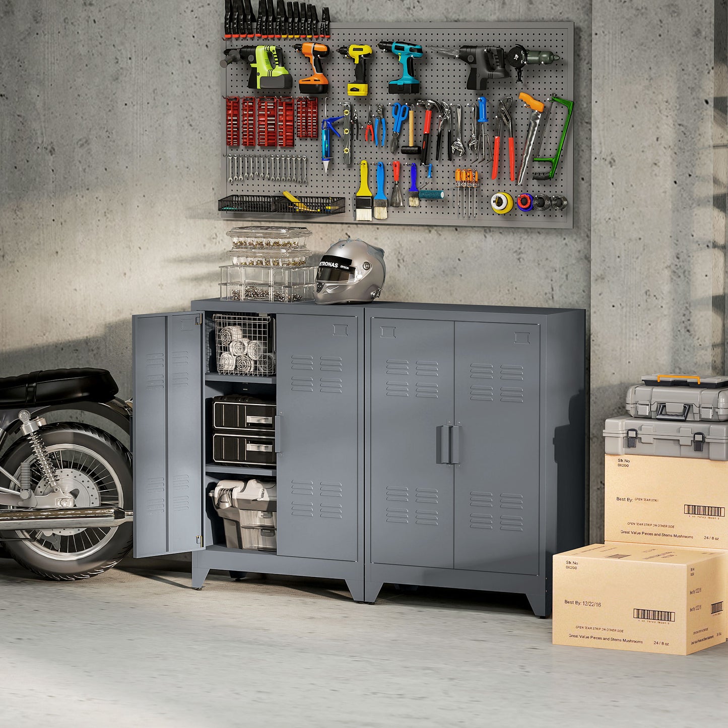 HOMCOM Aktenschrank mit Lamellentüren، Lagerschrank، Metallschrank mit 2 verstellbaren Einlegeböden، 75 × 33 × 110 سم، غراو