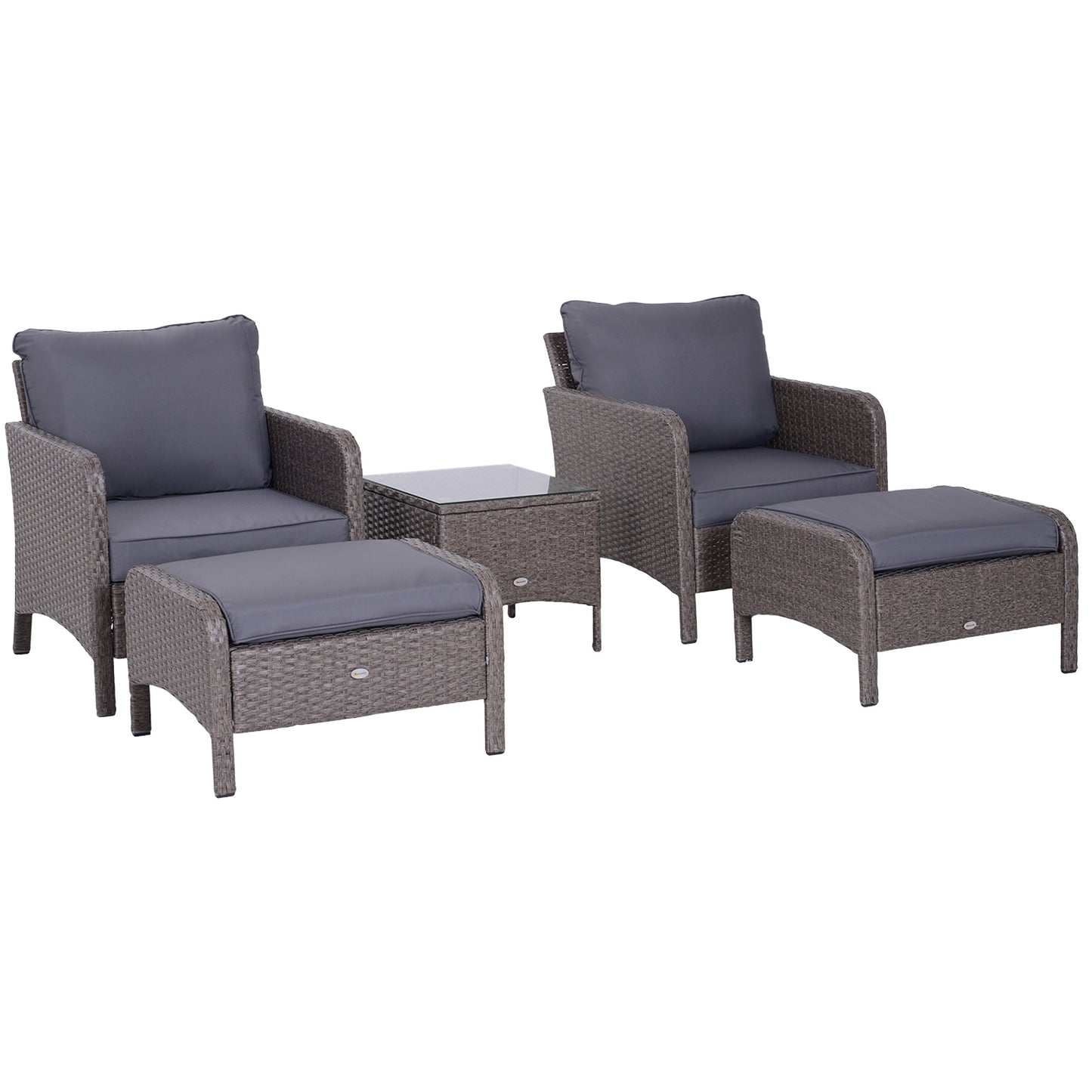 أوتسوني 5-TLG. Polyrattan Gartenmöbel Sitzgruppe Gartenset Sofagarnitur Garnitur Lounge mit Kissen Dunkelgrau 2 x Sessel 1 x Couchtisch 2 x Hocker