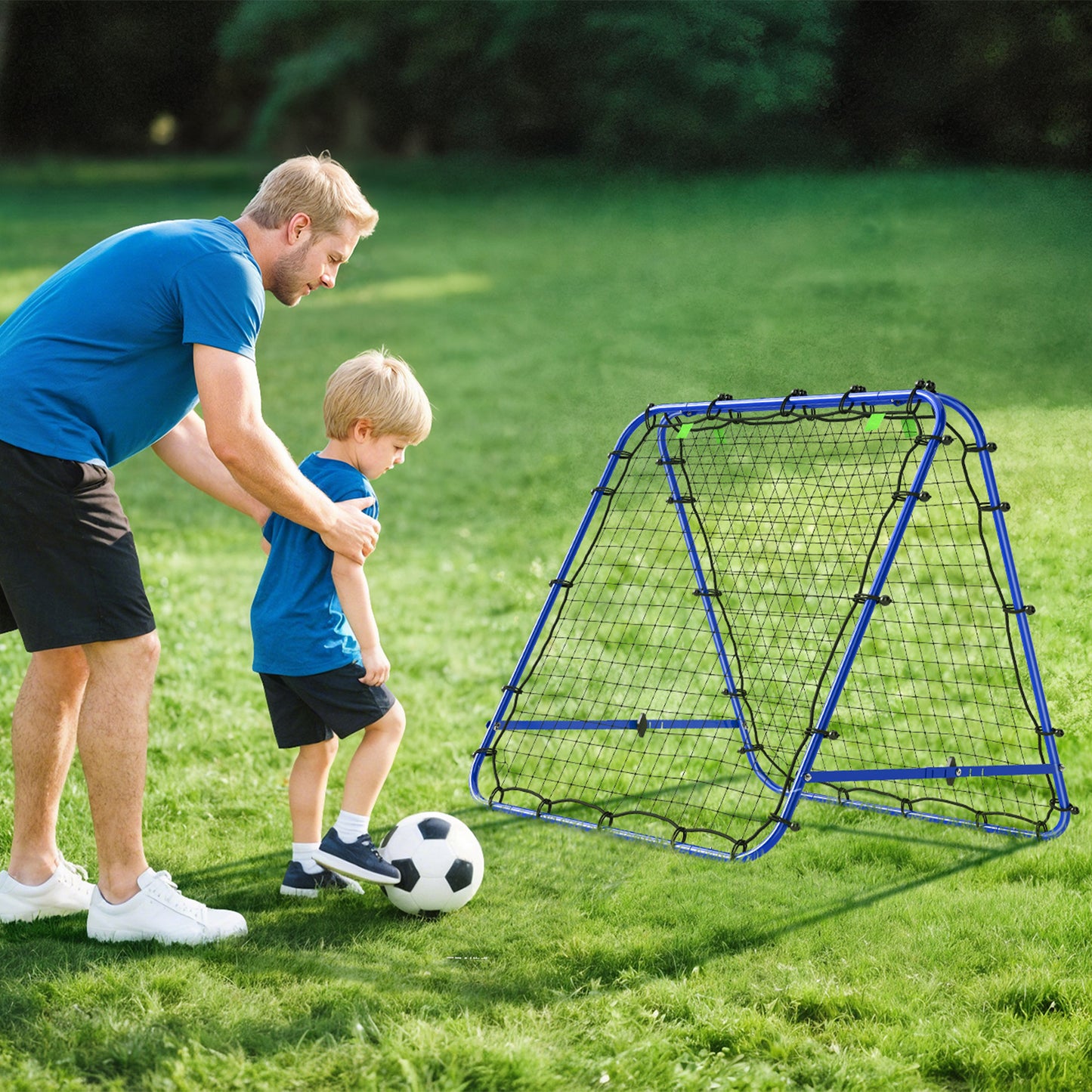 HOMCOM Rebounder für Fußball, verstellbar Prellwand mit 5 Winkelpositionen وRückprallwand Netz, 100 x 68-95cm Kickback Tor Fußballtor für Jugendliche, Rückprallwand لتدريب كرة اليد، أزرق