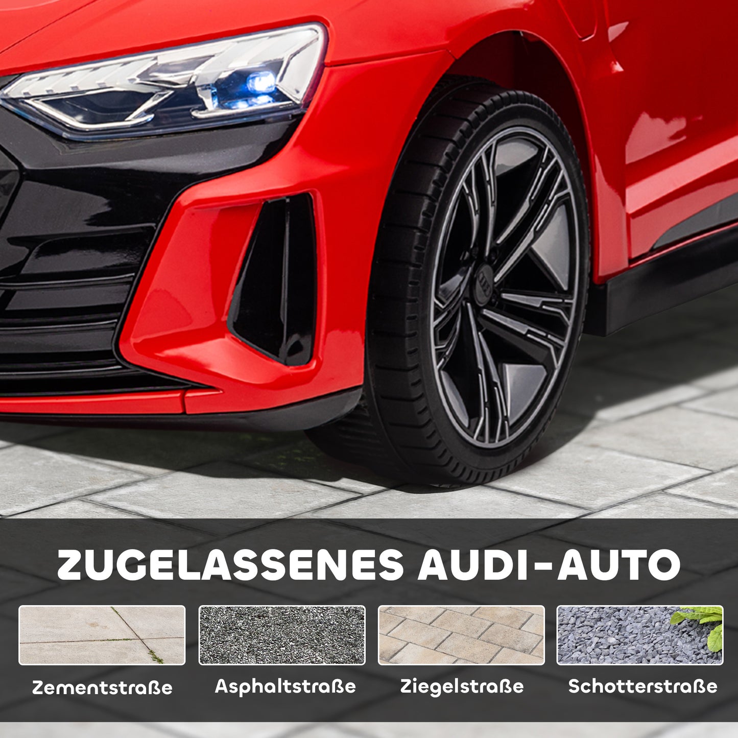 HOMCOM Kinderauto, Elektroauto, Audi-lizenziert, mit Sicherheitsgurt, Fernbedienung, Licht, rot+schwarz, 103 x 58 x 41cm