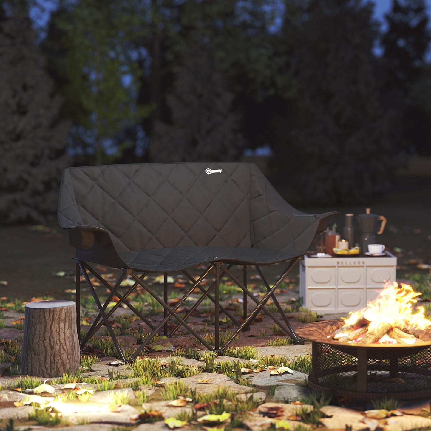 Outsunny Faltstuhl faltbar 2 Sitzer Campingstuhl mit Tragetasche Outdoor bis 250kg belastbar 145 x 60 x 92 cm Schwarz